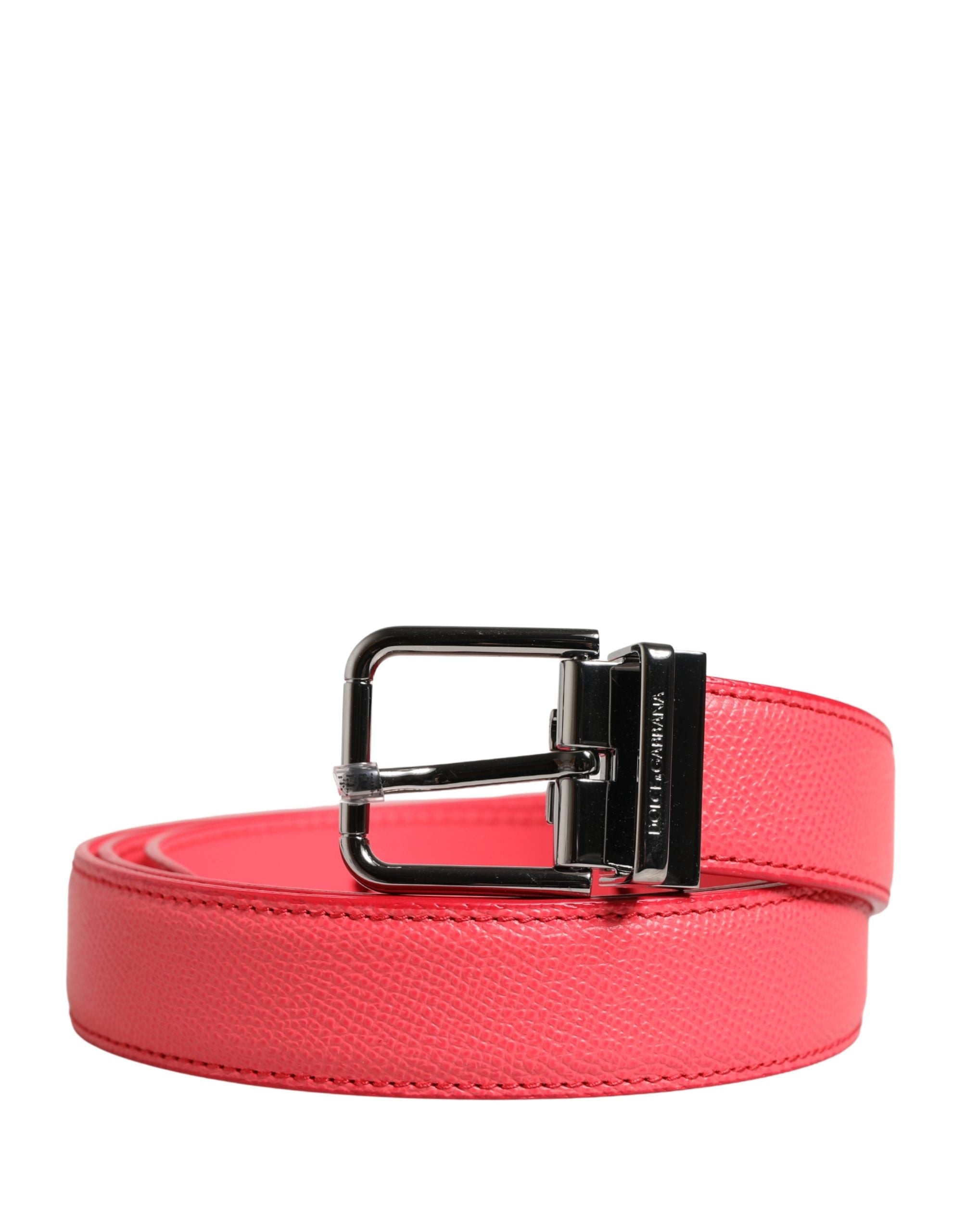 Dolce & Gabbana Pink Calf Leather Silver Metal Buckle Belt Dolce & Gabbana