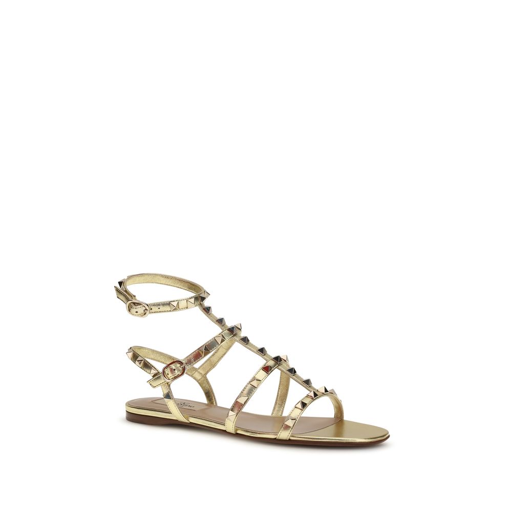 Valentino Garavani Gold Goatskin Flat Sandals Valentino Garavani