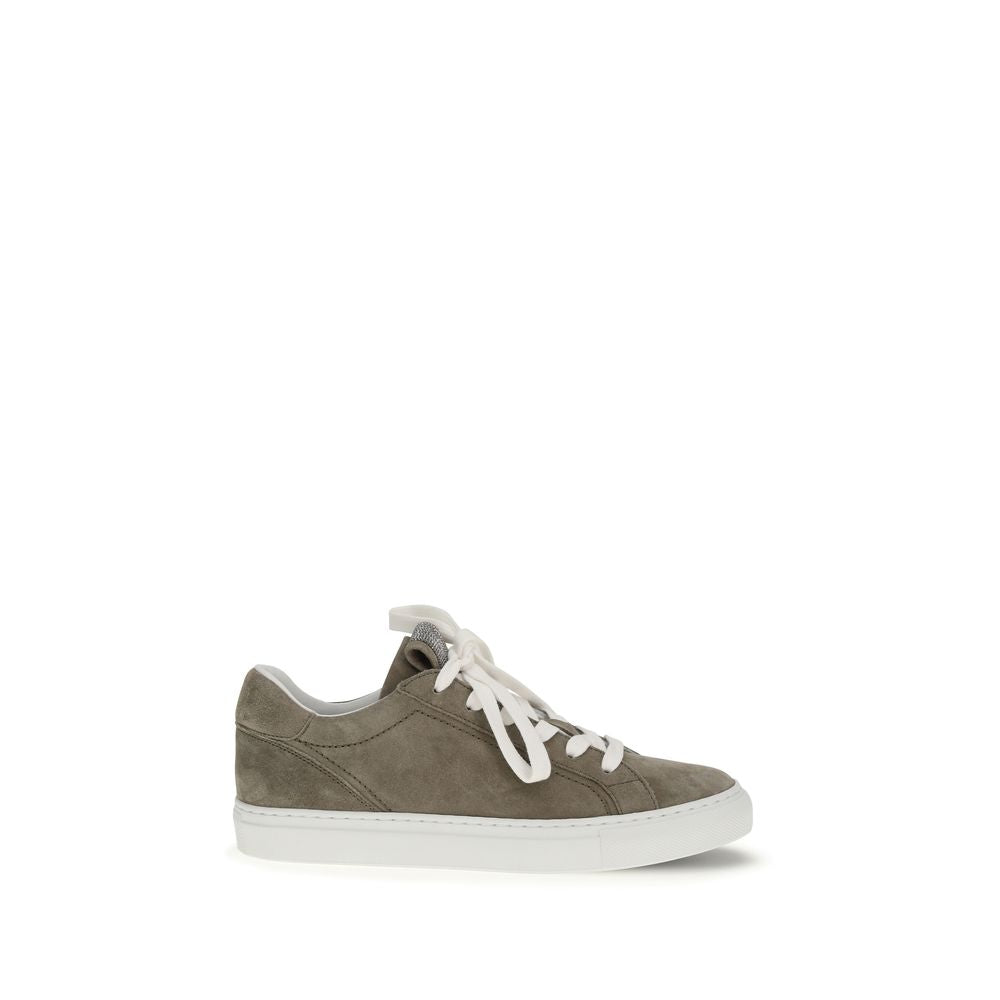 Brunello Cucinelli Gray Calf Leather Bos Taurus Sneakers Brunello Cucinelli