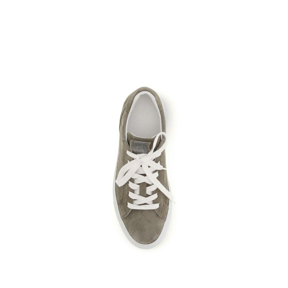Brunello Cucinelli Gray Calf Leather Bos Taurus Sneakers Brunello Cucinelli