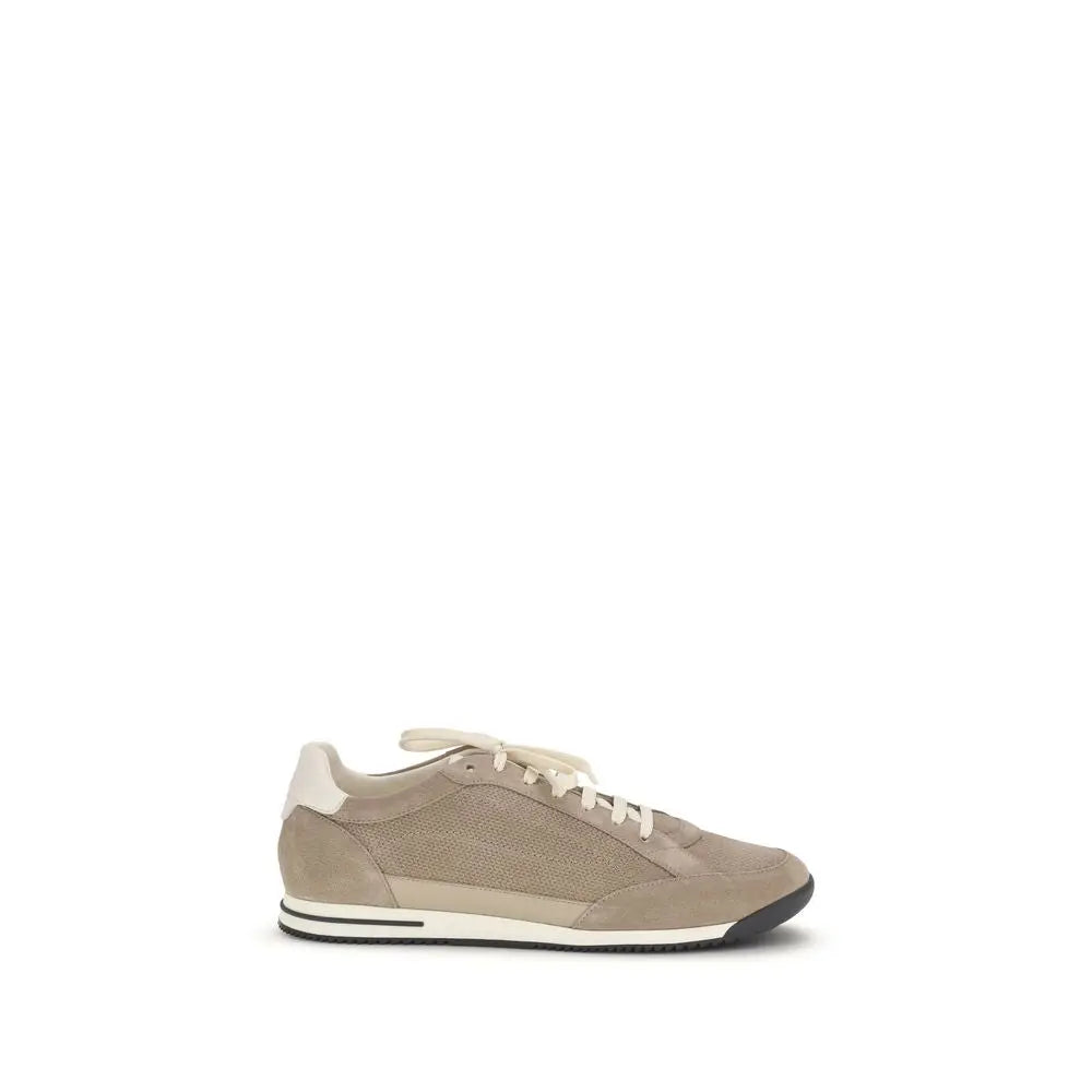 Brunello Cucinelli Beige Calf Leather Bos Taurus Low Top Sneakers Brunello Cucinelli