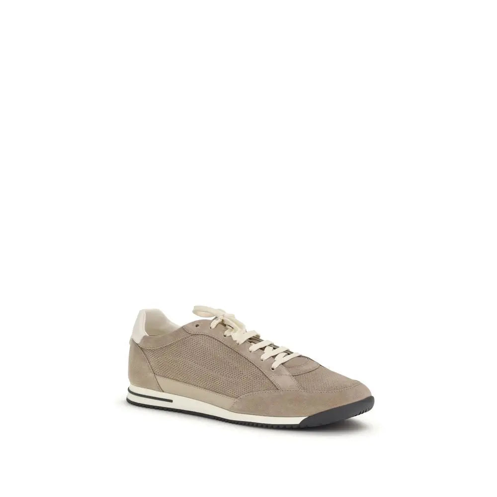 Brunello Cucinelli Beige Calf Leather Bos Taurus Low Top Sneakers Brunello Cucinelli