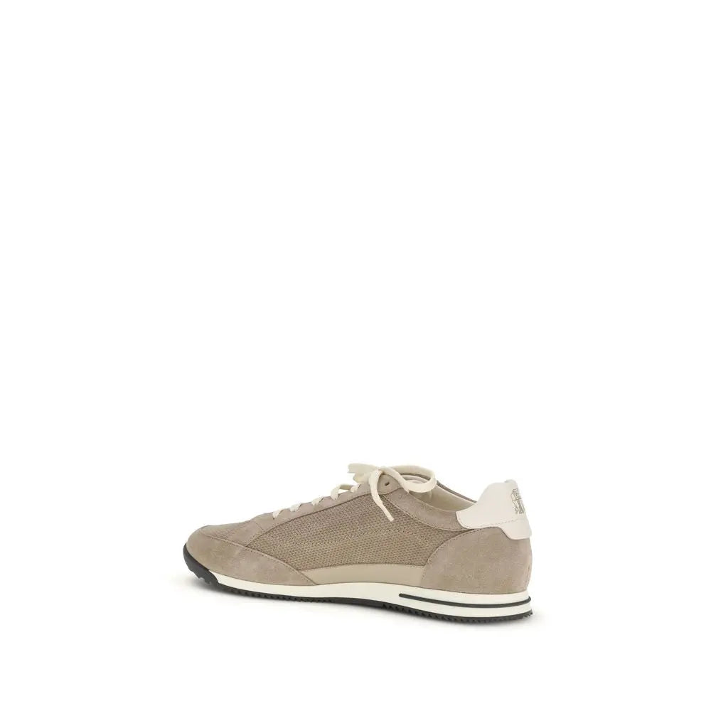 Brunello Cucinelli Beige Calf Leather Bos Taurus Low Top Sneakers Brunello Cucinelli