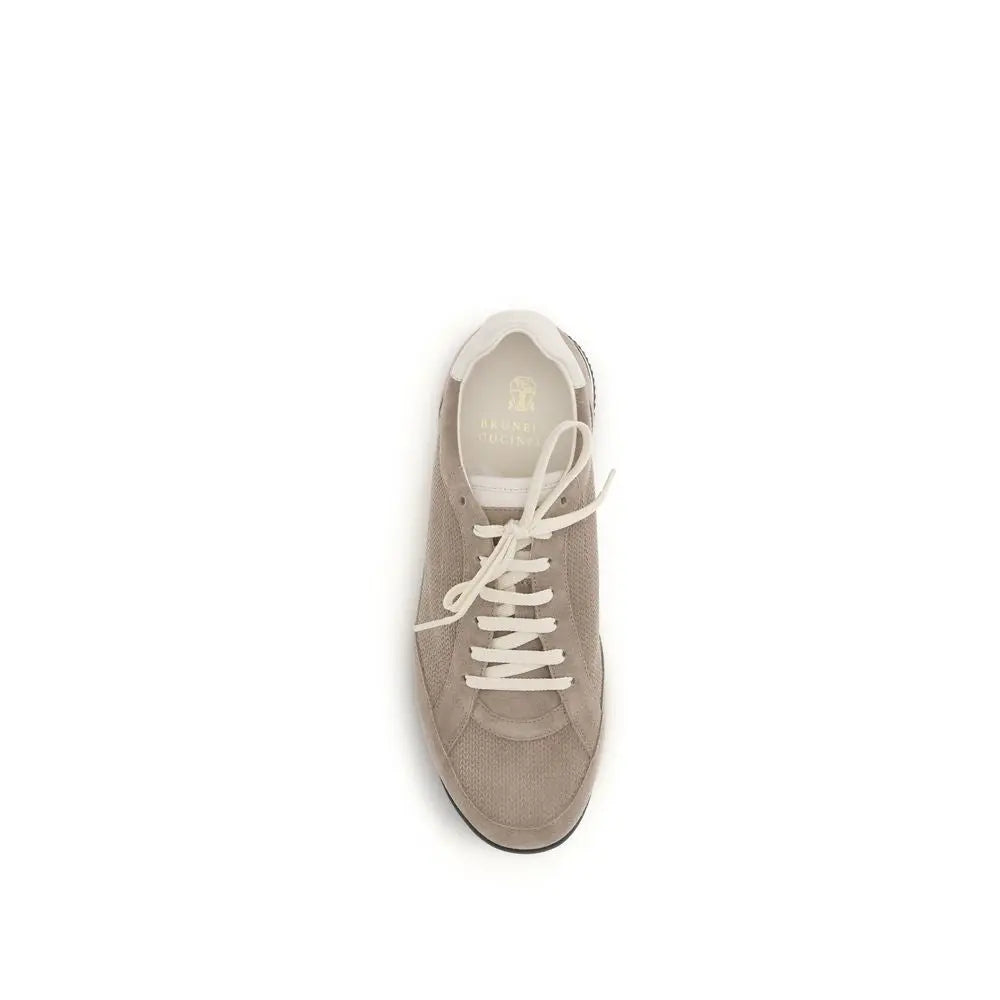 Brunello Cucinelli Beige Calf Leather Bos Taurus Low Top Sneakers Brunello Cucinelli