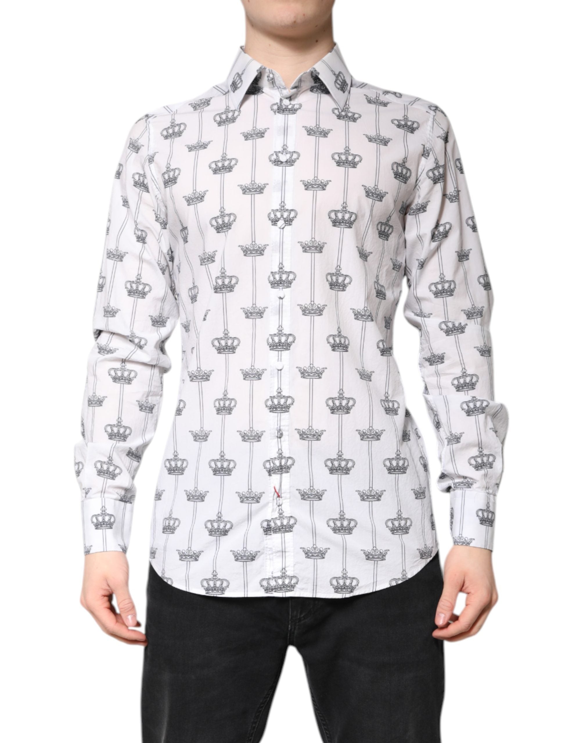 Dolce & Gabbana White GOLD Crown Cotton Dress Formal Shirt Dolce & Gabbana