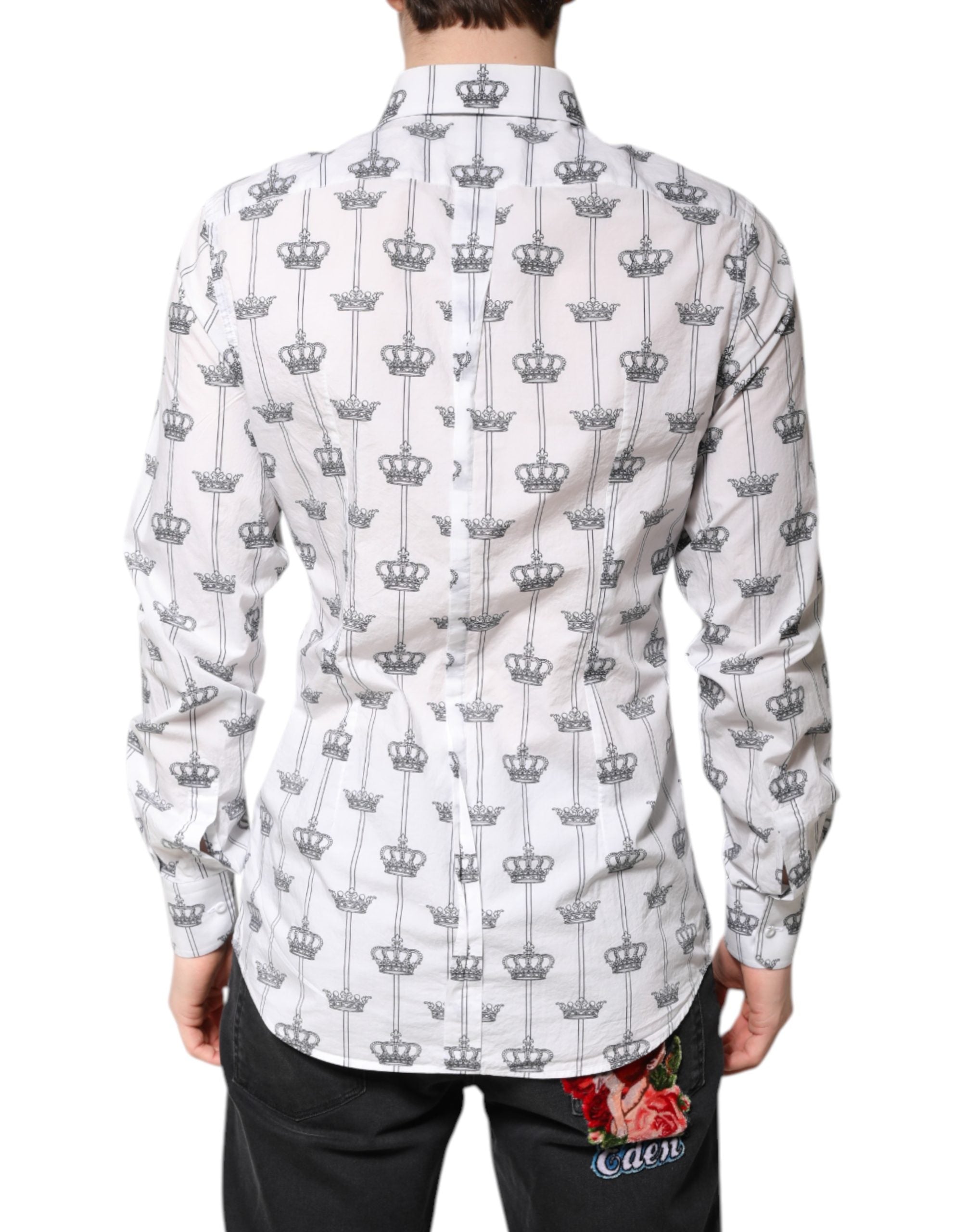 Dolce & Gabbana White GOLD Crown Cotton Dress Formal Shirt Dolce & Gabbana