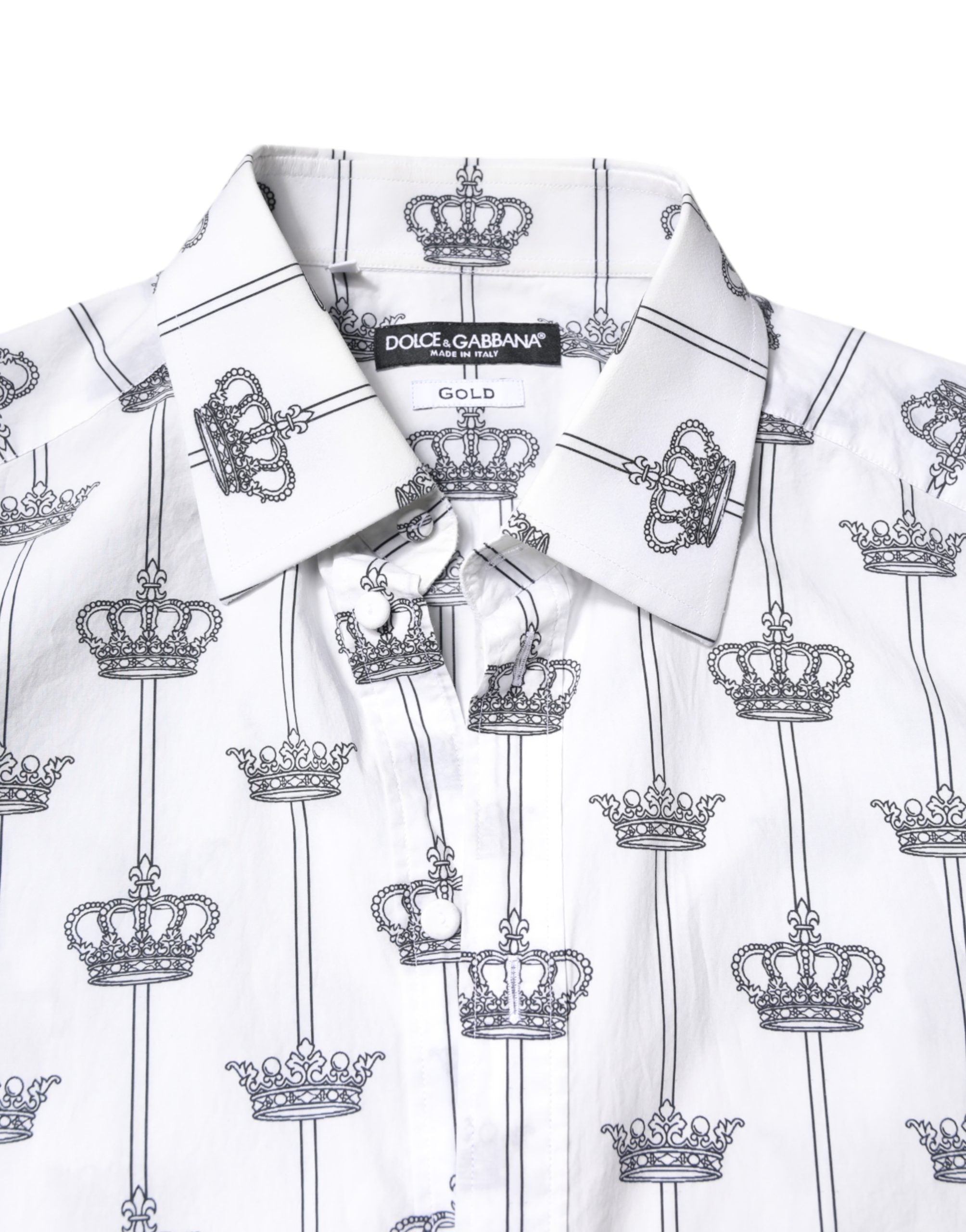 Dolce & Gabbana White GOLD Crown Cotton Dress Formal Shirt Dolce & Gabbana
