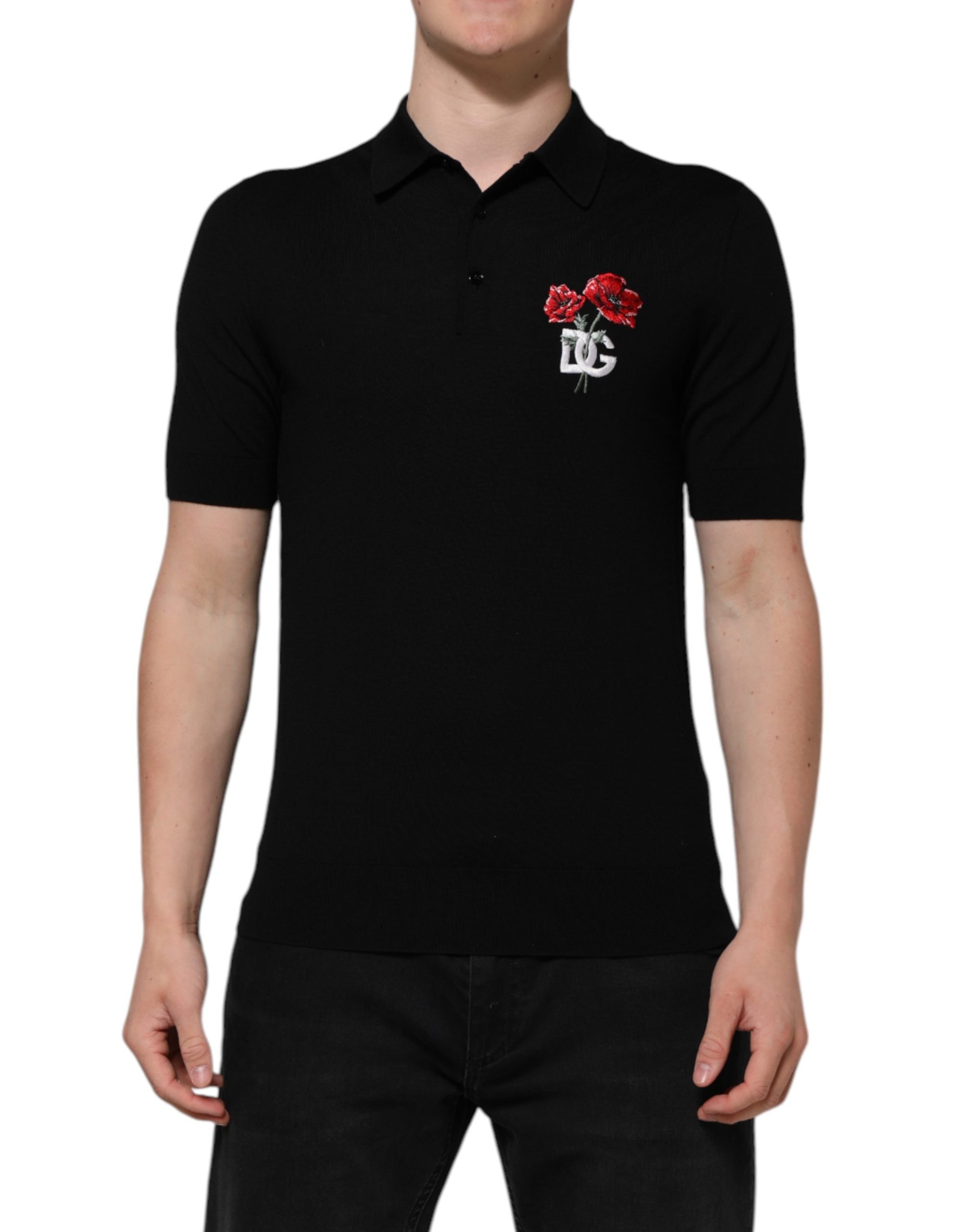 Dolce & Gabbana Black Wool Logo Floral Short Sleeve T-shirt Dolce & Gabbana