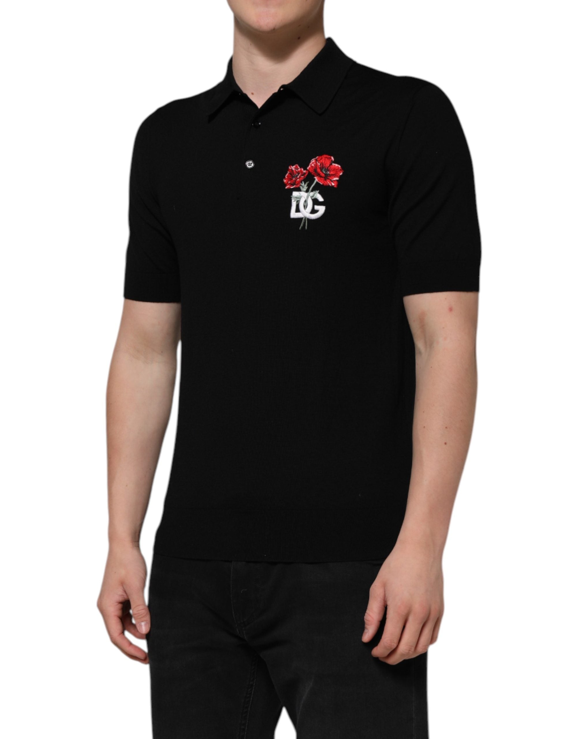 Dolce & Gabbana Black Wool Logo Floral Short Sleeve T-shirt Dolce & Gabbana