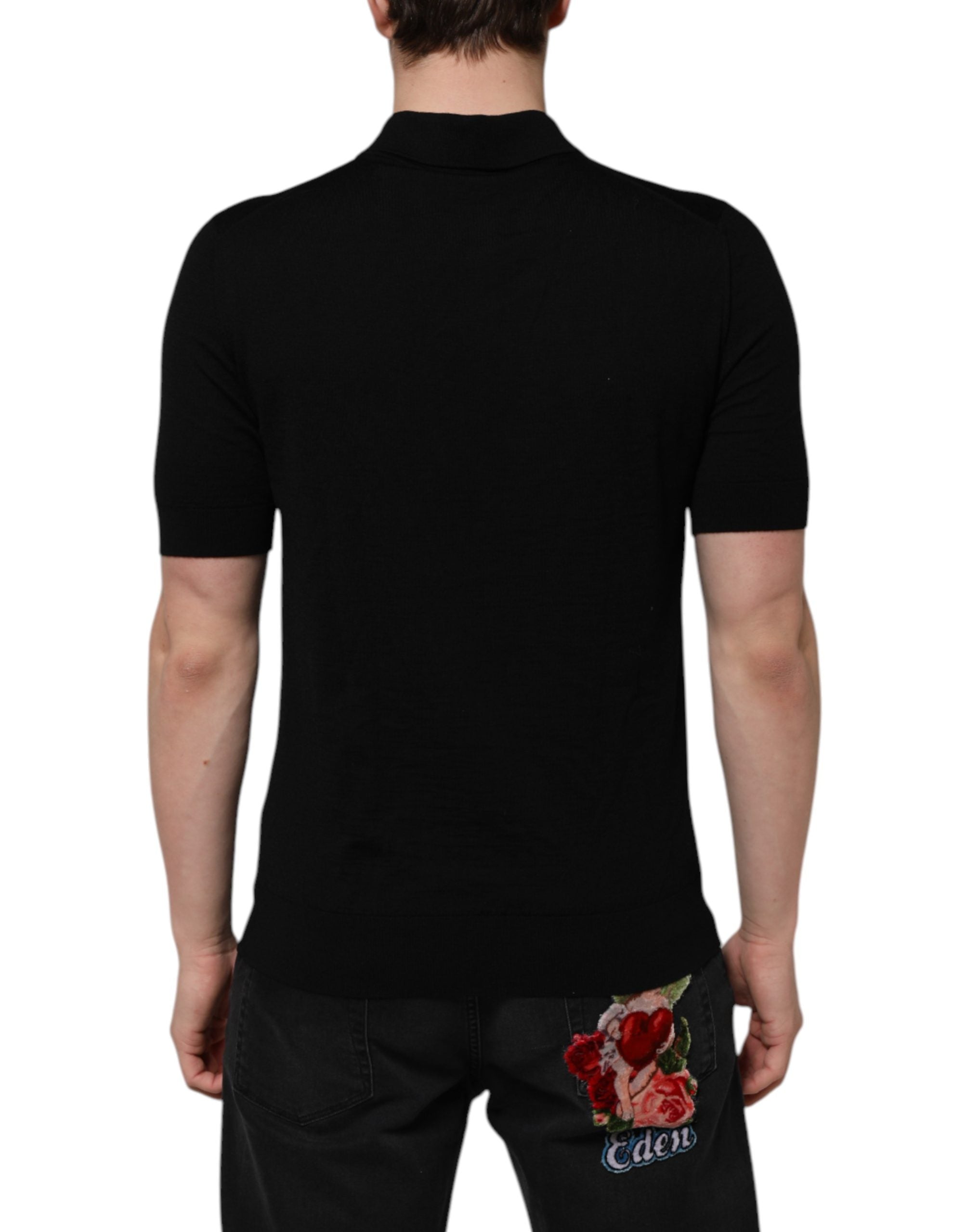 Dolce & Gabbana Black Wool Logo Floral Short Sleeve T-shirt Dolce & Gabbana