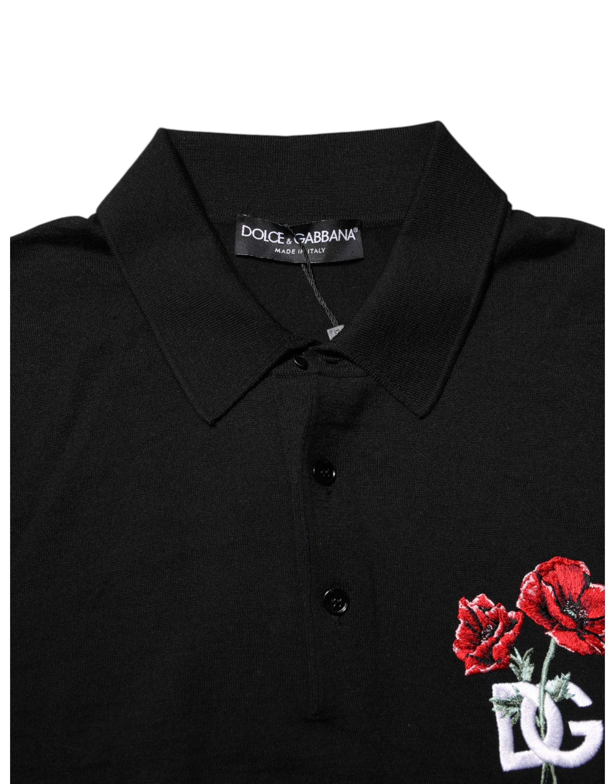 Dolce & Gabbana Black Wool Logo Floral Short Sleeve T-shirt Dolce & Gabbana