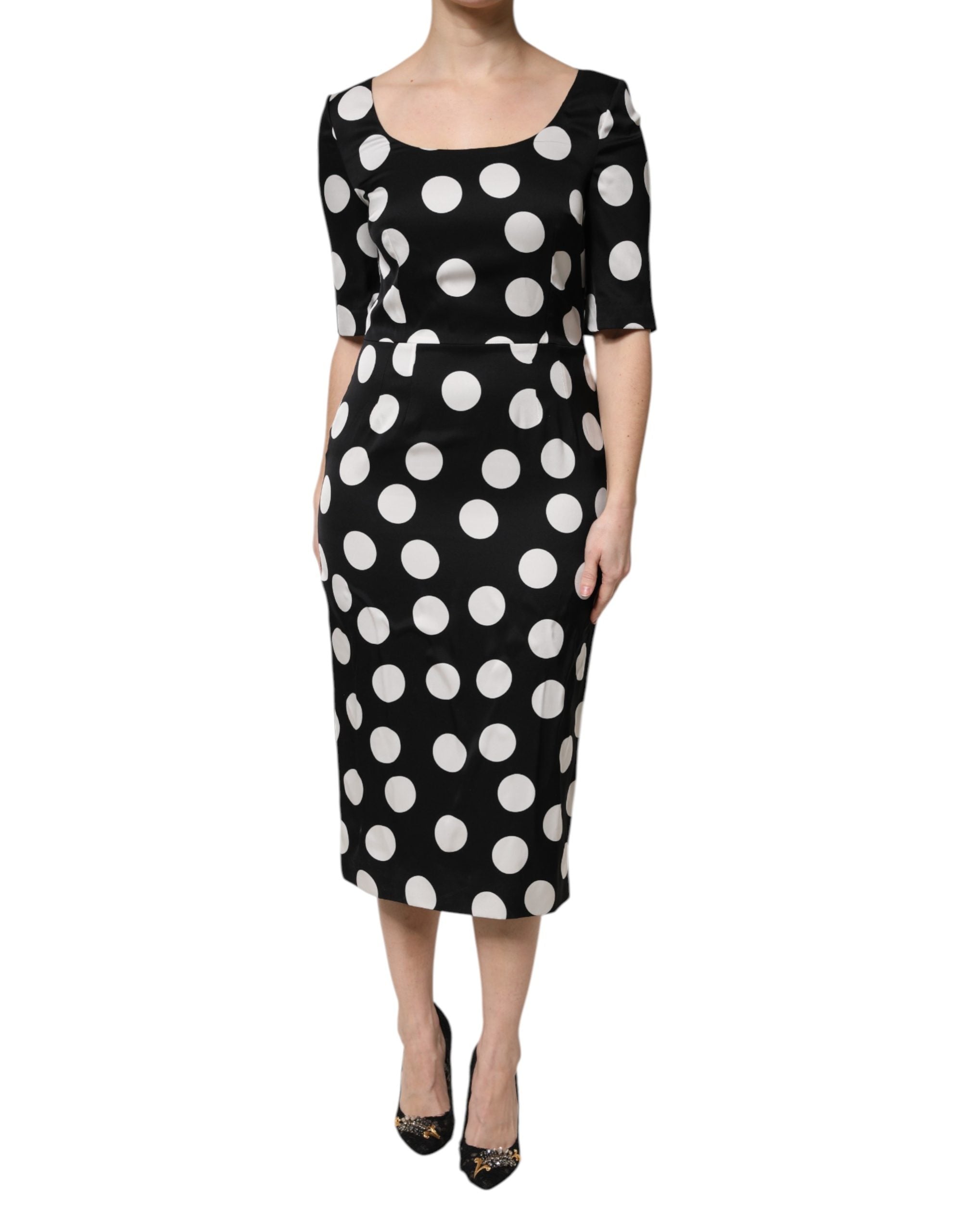Dolce & Gabbana Black White Polka Dot Silk Sheath Midi Dress Dolce & Gabbana