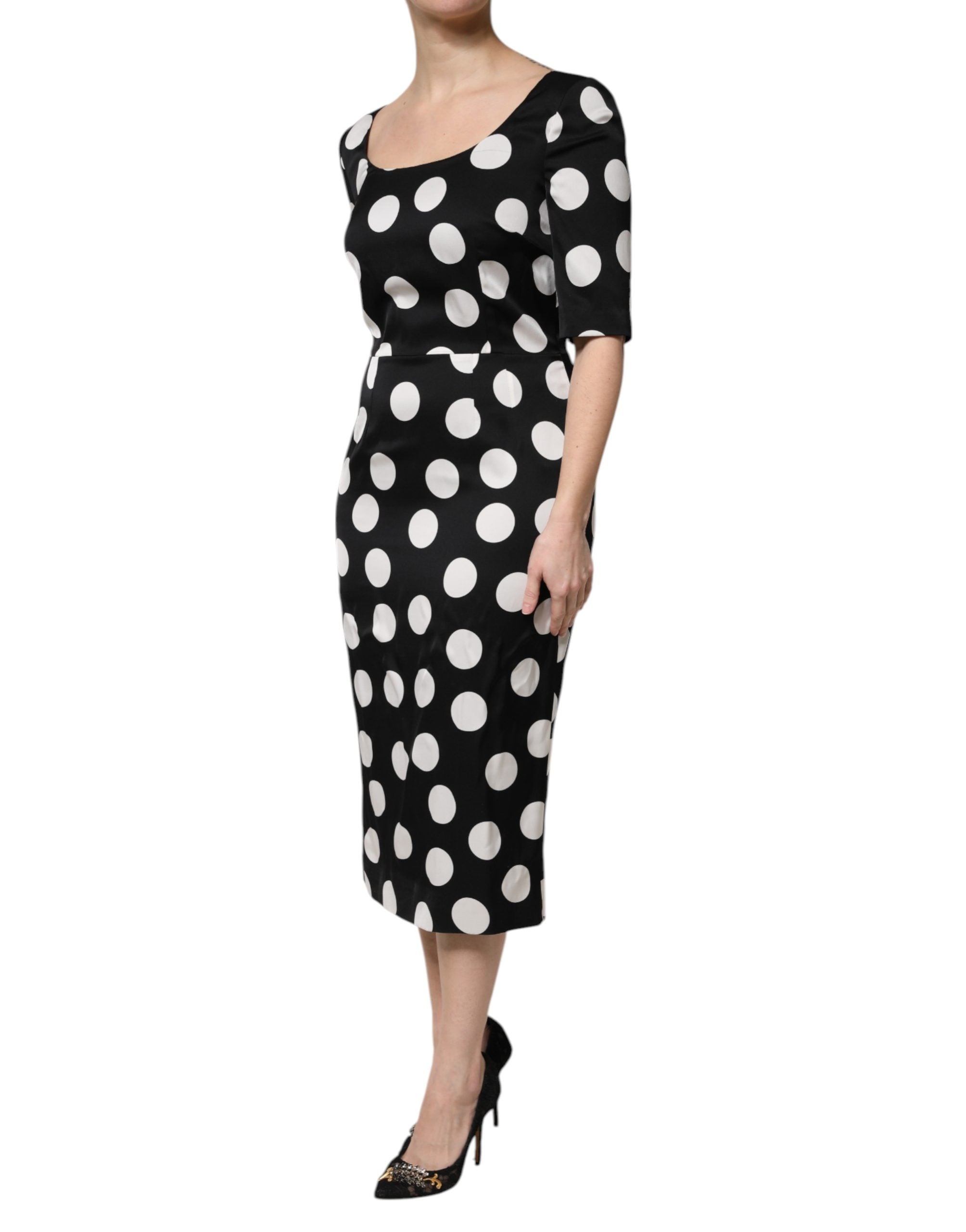 Dolce & Gabbana Black White Polka Dot Silk Sheath Midi Dress Dolce & Gabbana