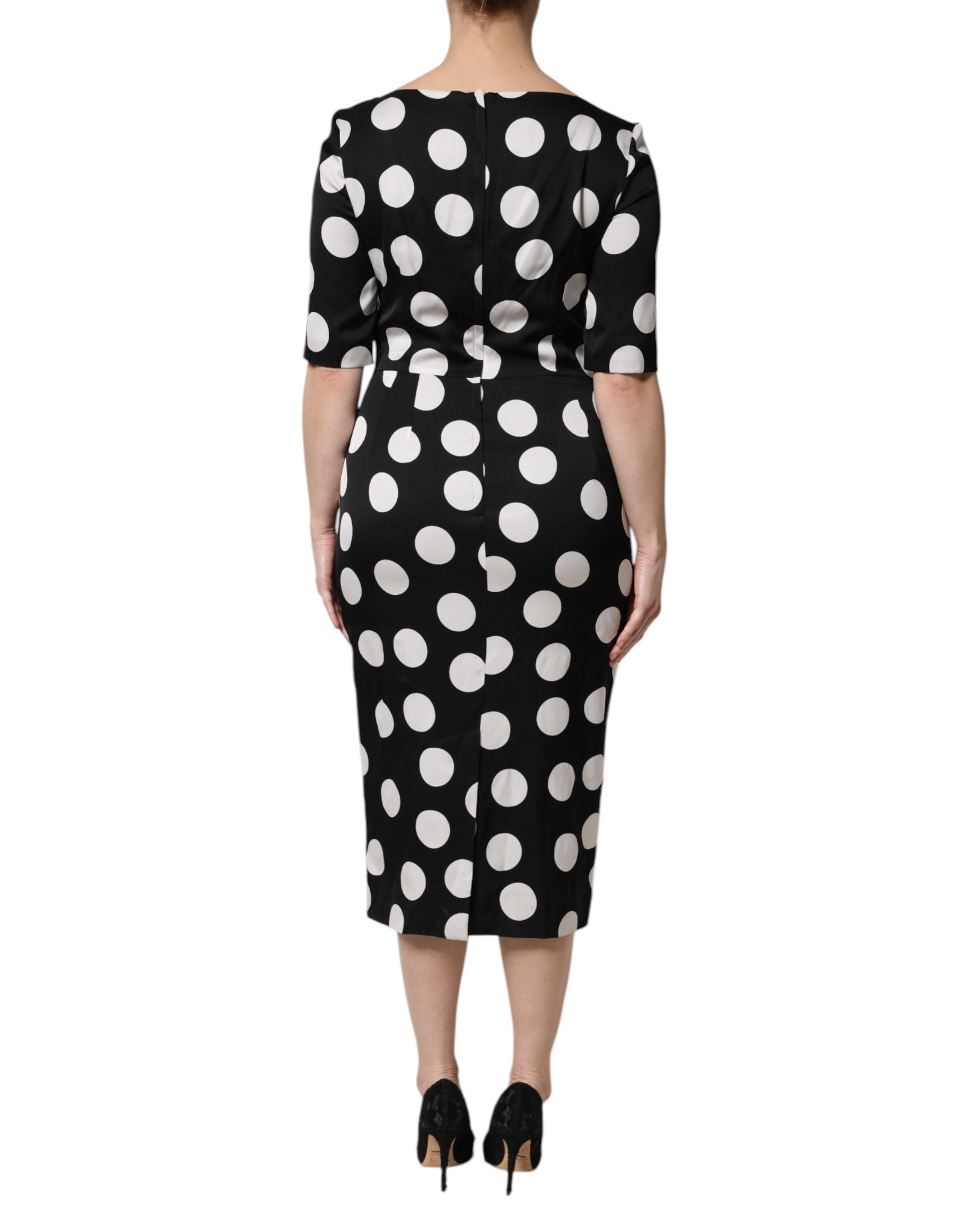 Dolce & Gabbana Black White Polka Dot Silk Sheath Midi Dress Dolce & Gabbana