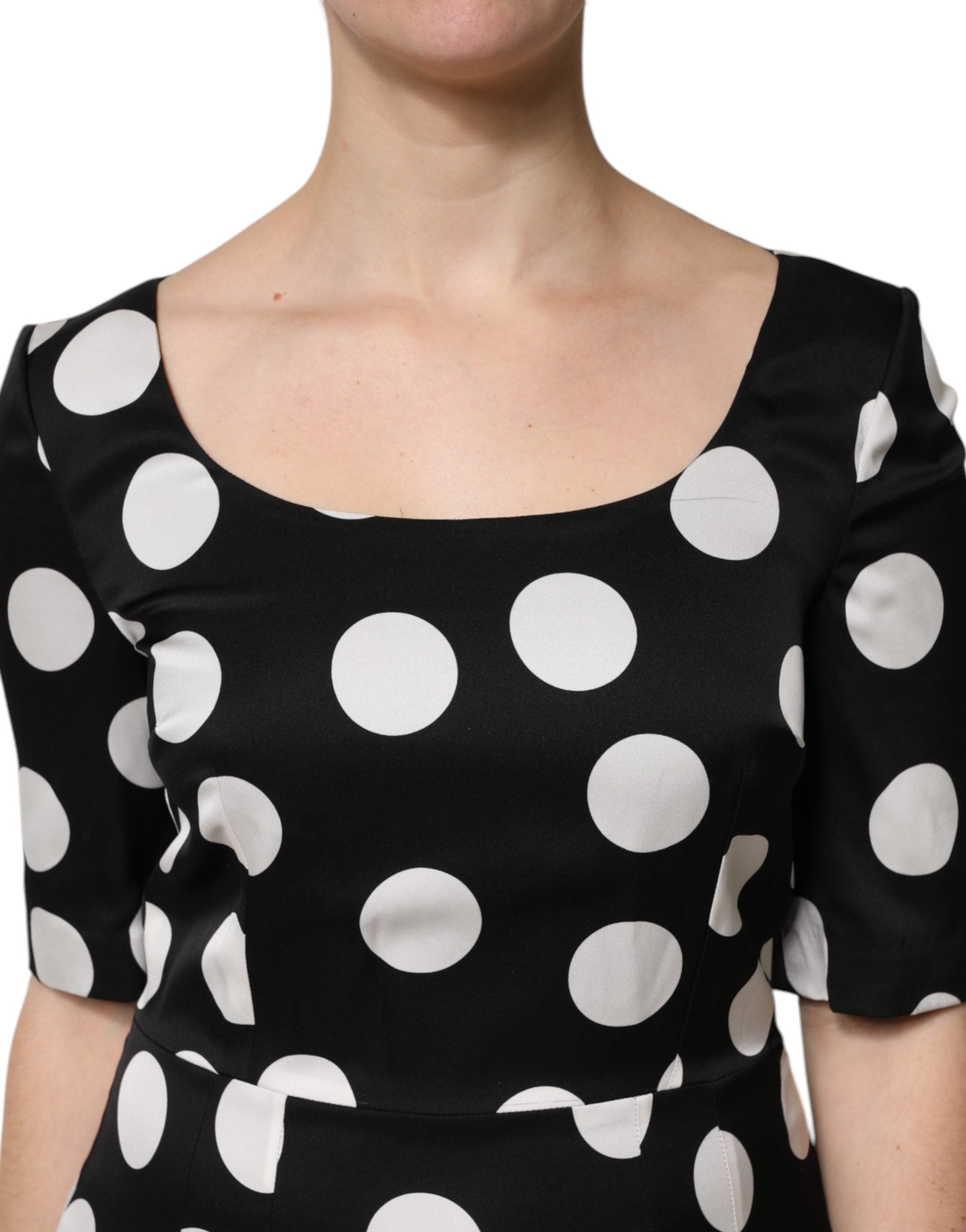 Dolce & Gabbana Black White Polka Dot Silk Sheath Midi Dress Dolce & Gabbana