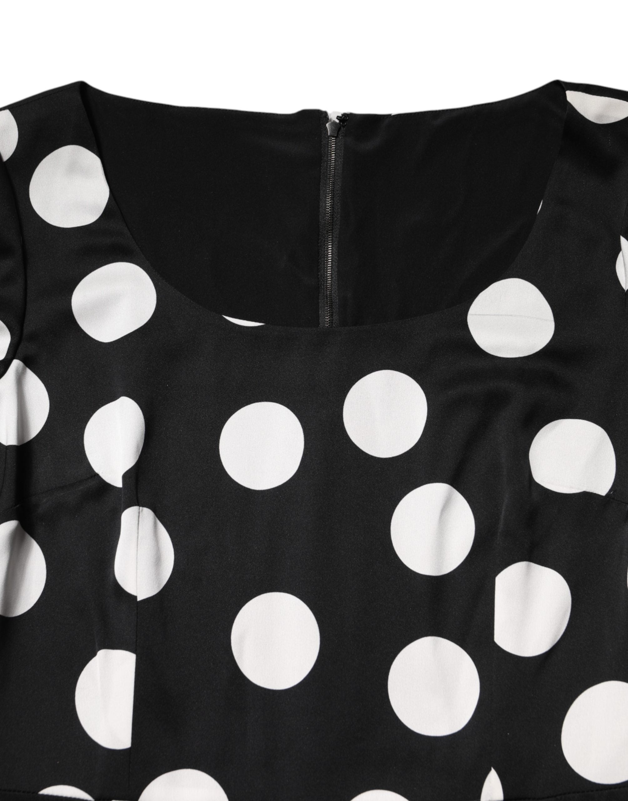 Dolce & Gabbana Black White Polka Dot Silk Sheath Midi Dress Dolce & Gabbana