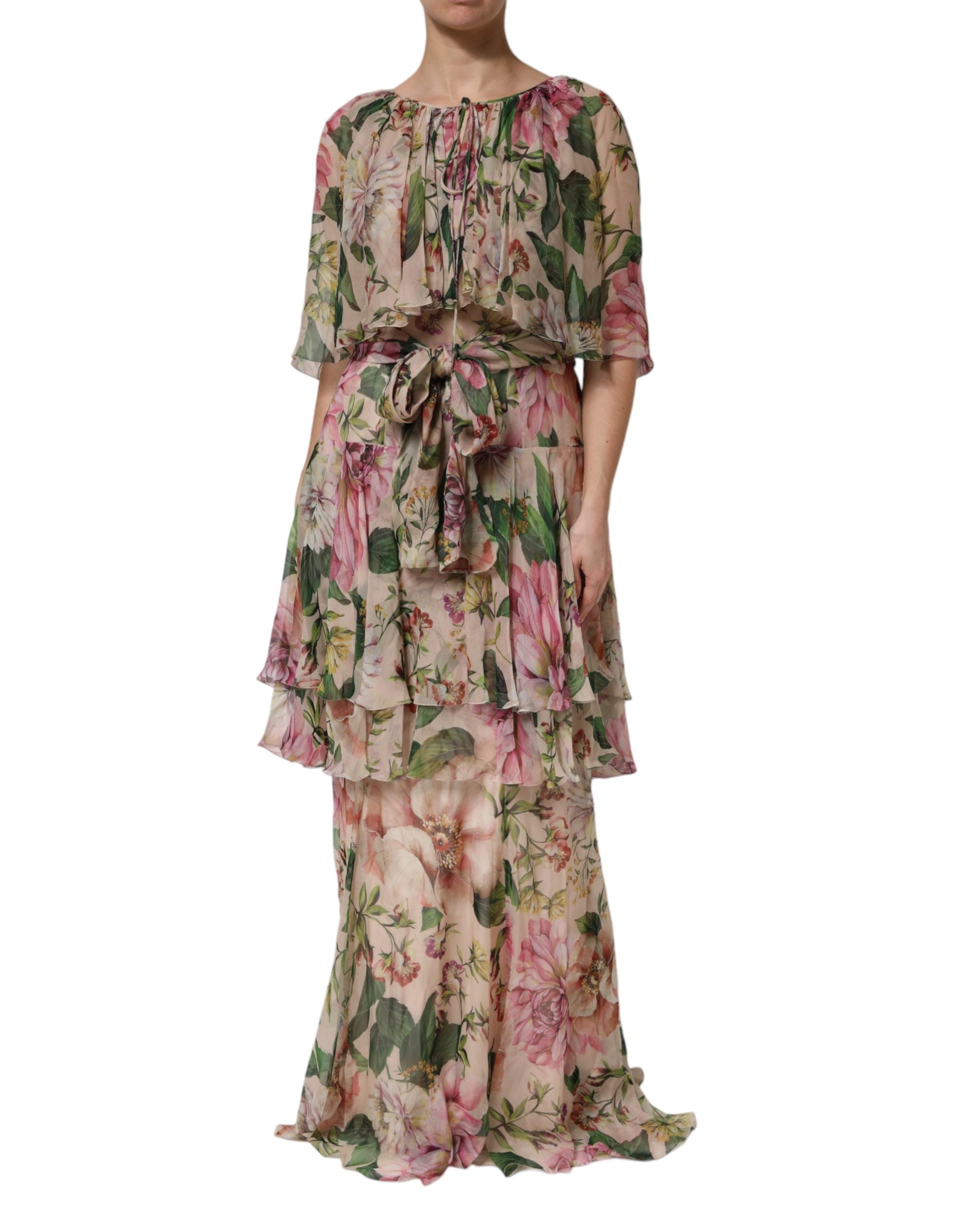 Dolce & Gabbana Multicolor Floral Silk Layered Maxi Dress Dolce & Gabbana