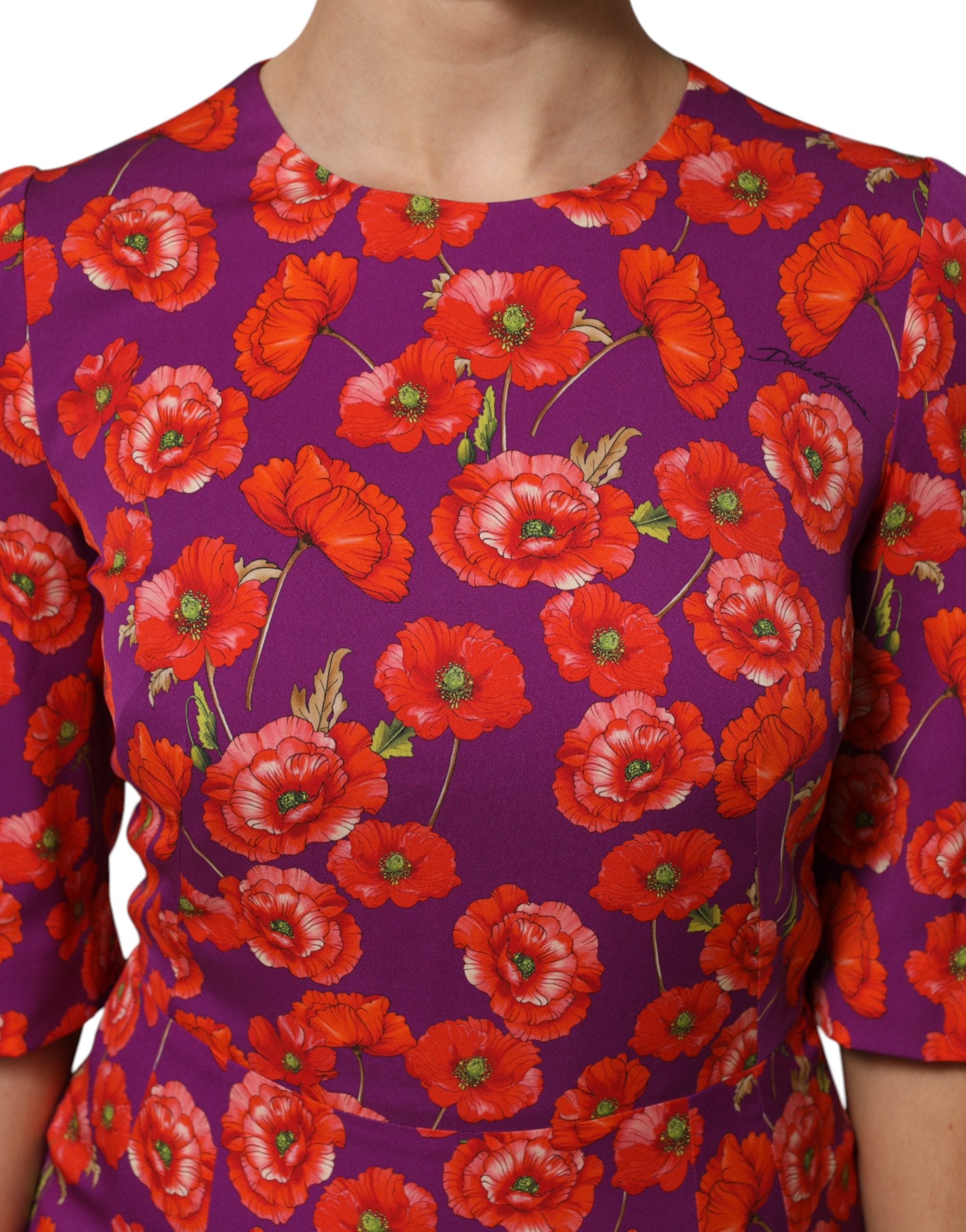 Dolce & Gabbana Purple Silk Floral Print Midi Sheath Dress Dolce & Gabbana