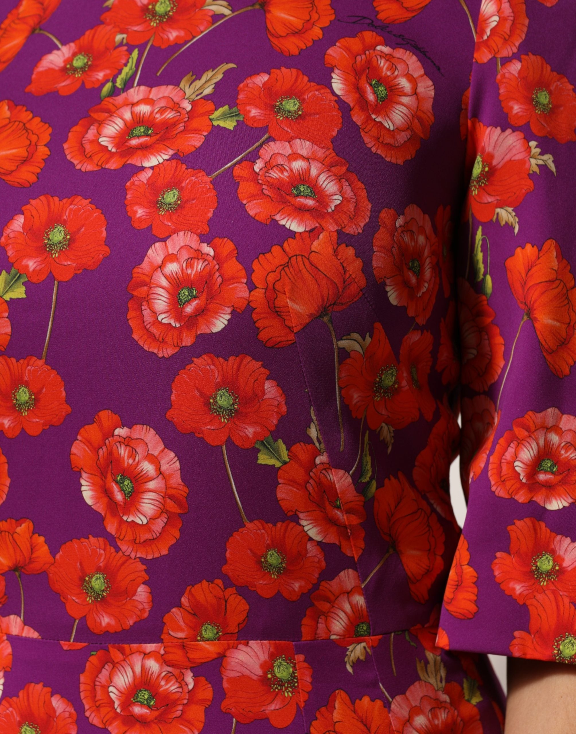 Dolce & Gabbana Purple Silk Floral Print Midi Sheath Dress Dolce & Gabbana
