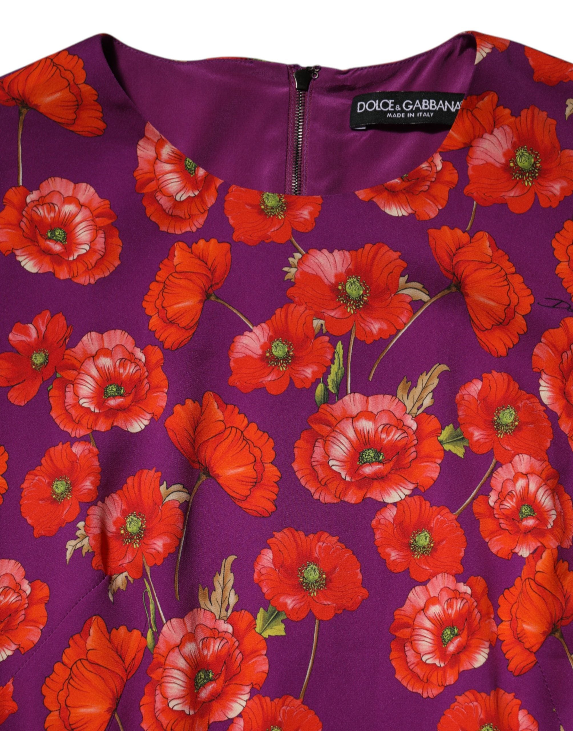 Dolce & Gabbana Purple Silk Floral Print Midi Sheath Dress Dolce & Gabbana