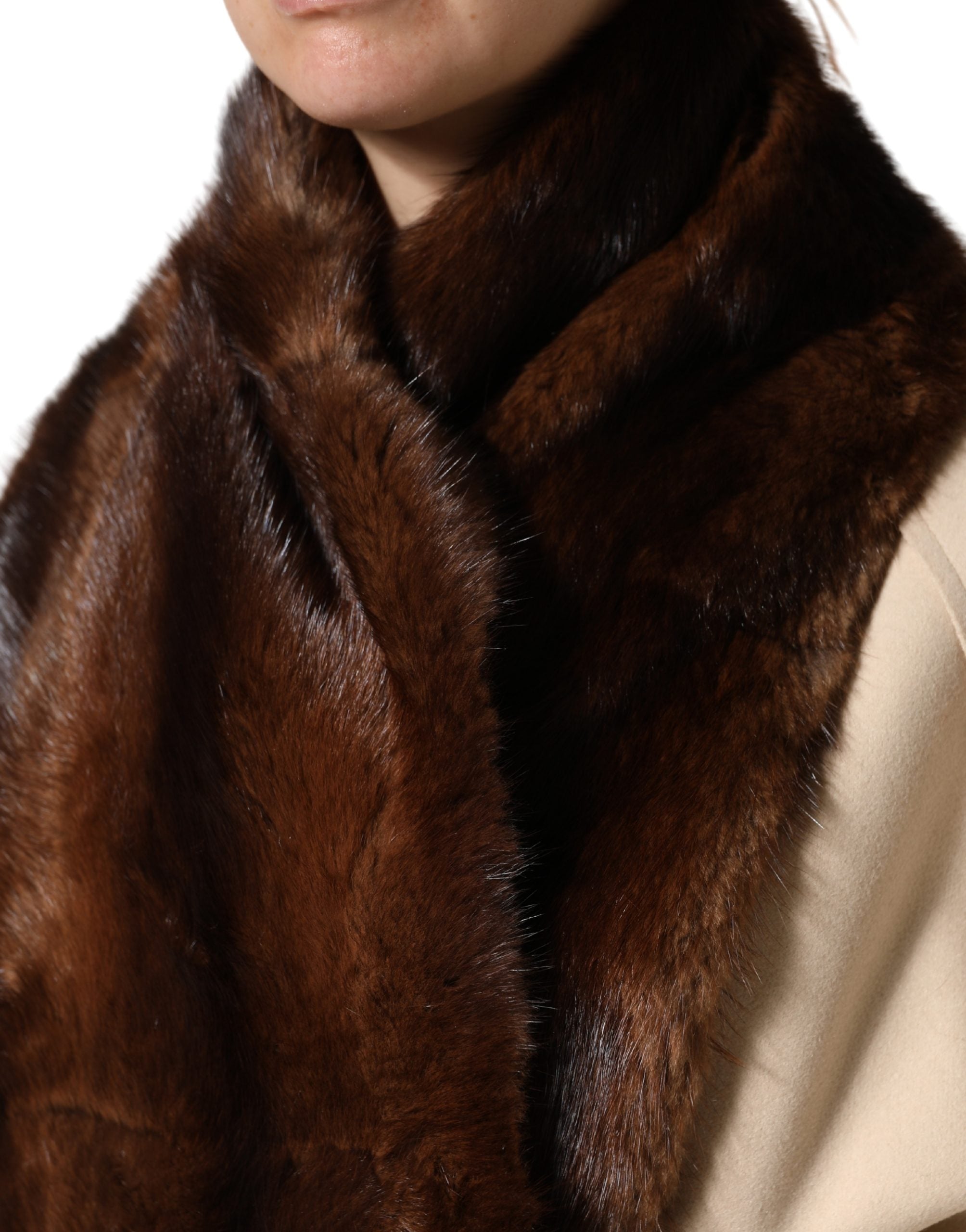 Dolce & Gabbana Black Brown Stripe Fur Shawl Wrap Scarf Dolce & Gabbana