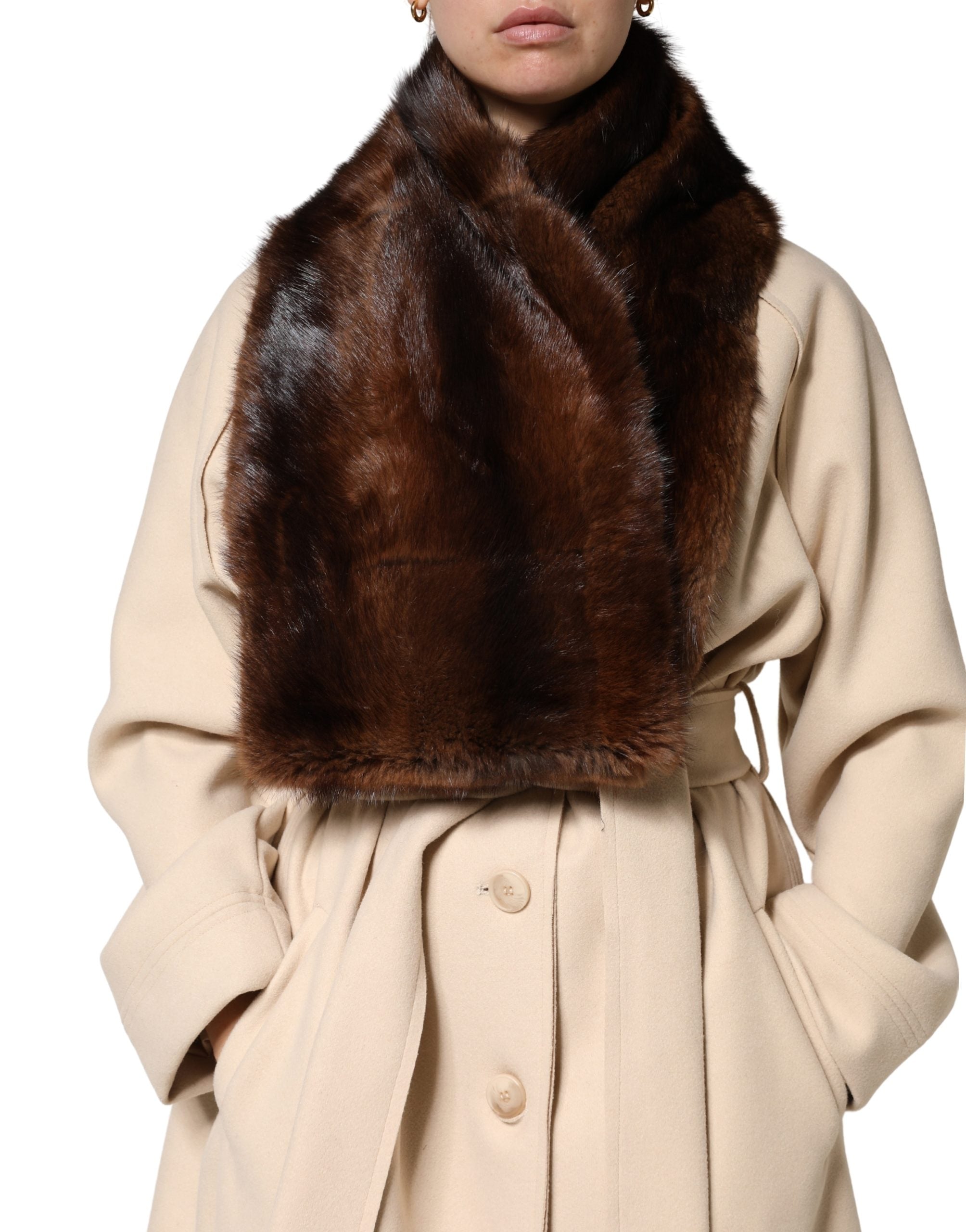 Dolce & Gabbana Black Brown Stripe Fur Shawl Wrap Scarf Dolce & Gabbana