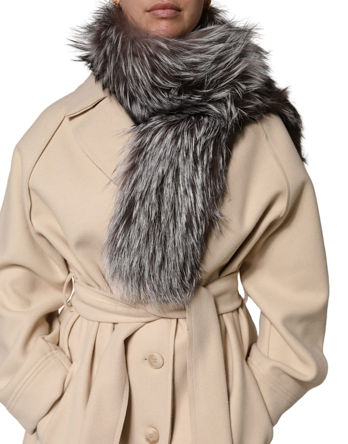 Dolce & Gabbana Gray Fox Fur Neck Wrap Warmer Winter Scarf