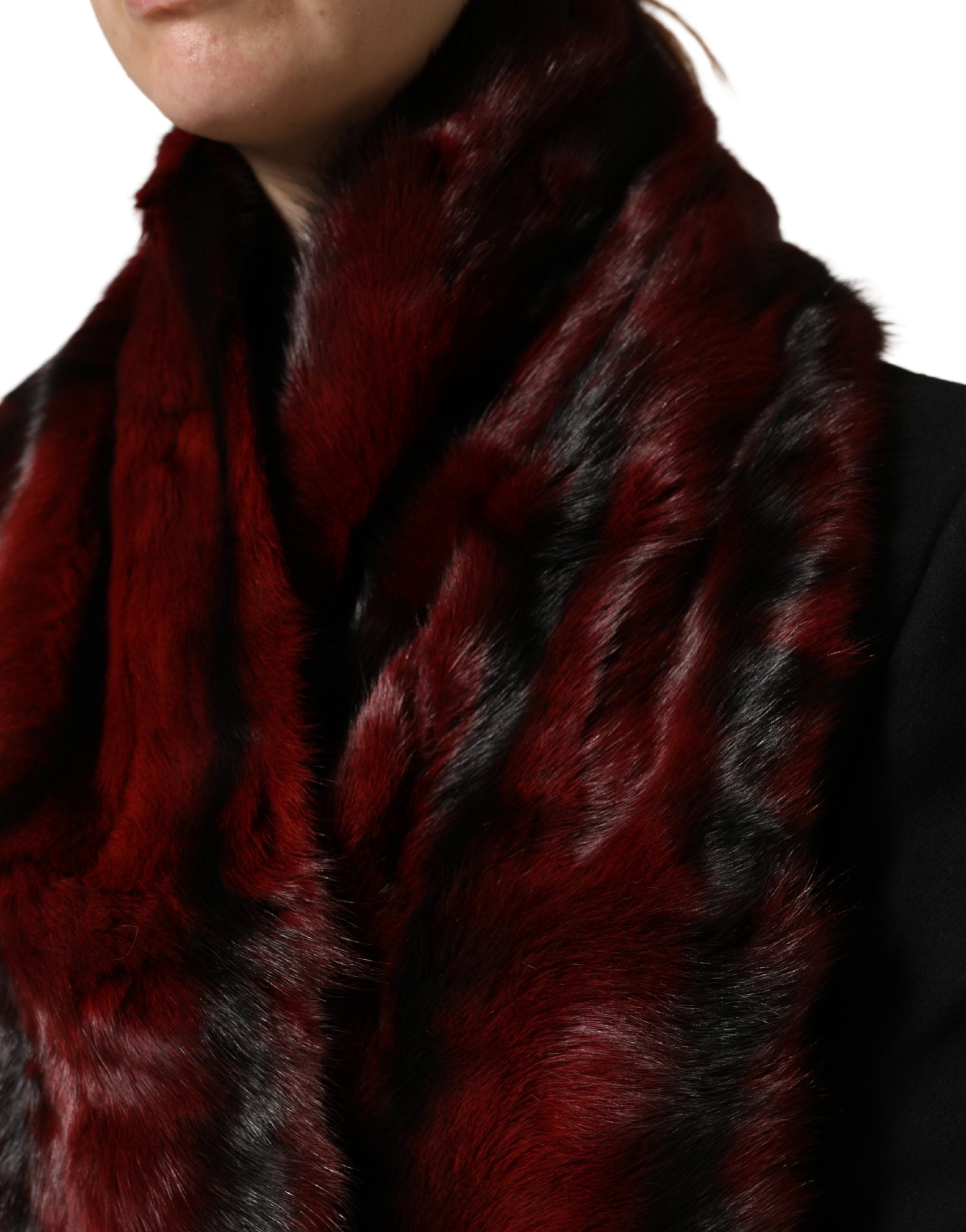 Dolce & Gabbana Black Red Stripe Fur Shawl Neck Wrap Scarf Dolce & Gabbana