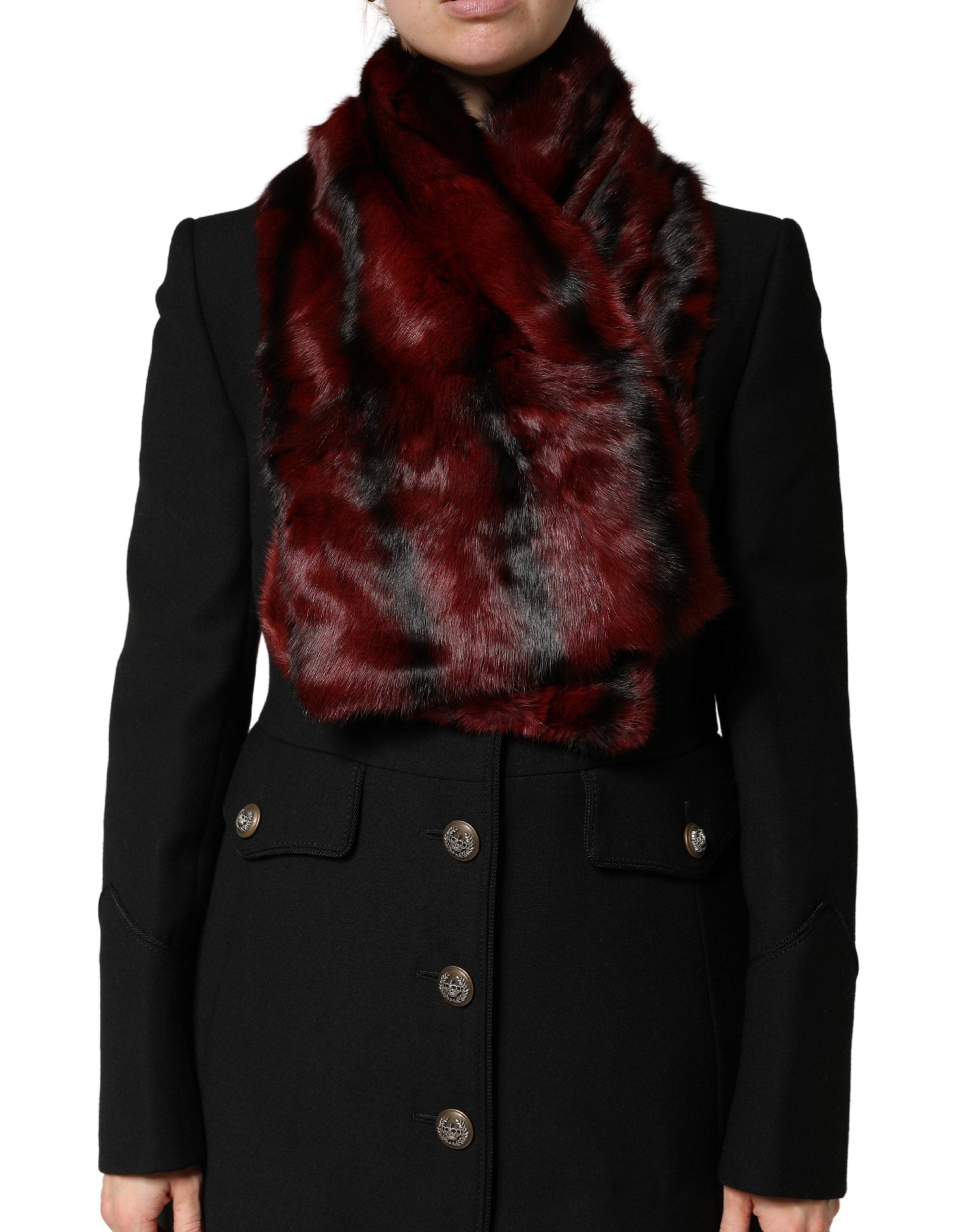 Dolce & Gabbana Black Red Stripe Fur Shawl Neck Wrap Scarf Dolce & Gabbana