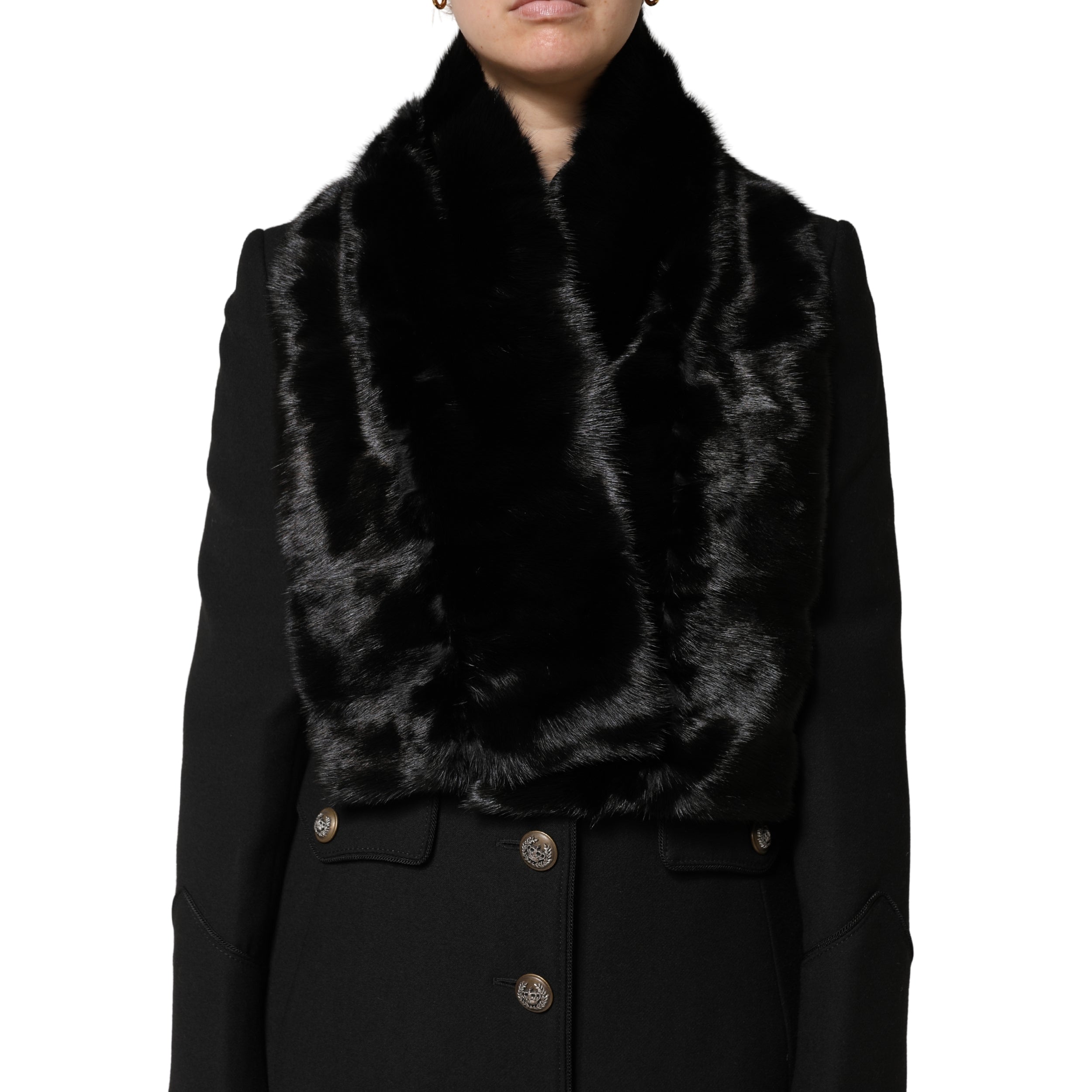 Dolce & Gabbana Black Fur Shawl Neck Wrap Cover Collar Scarf Dolce & Gabbana