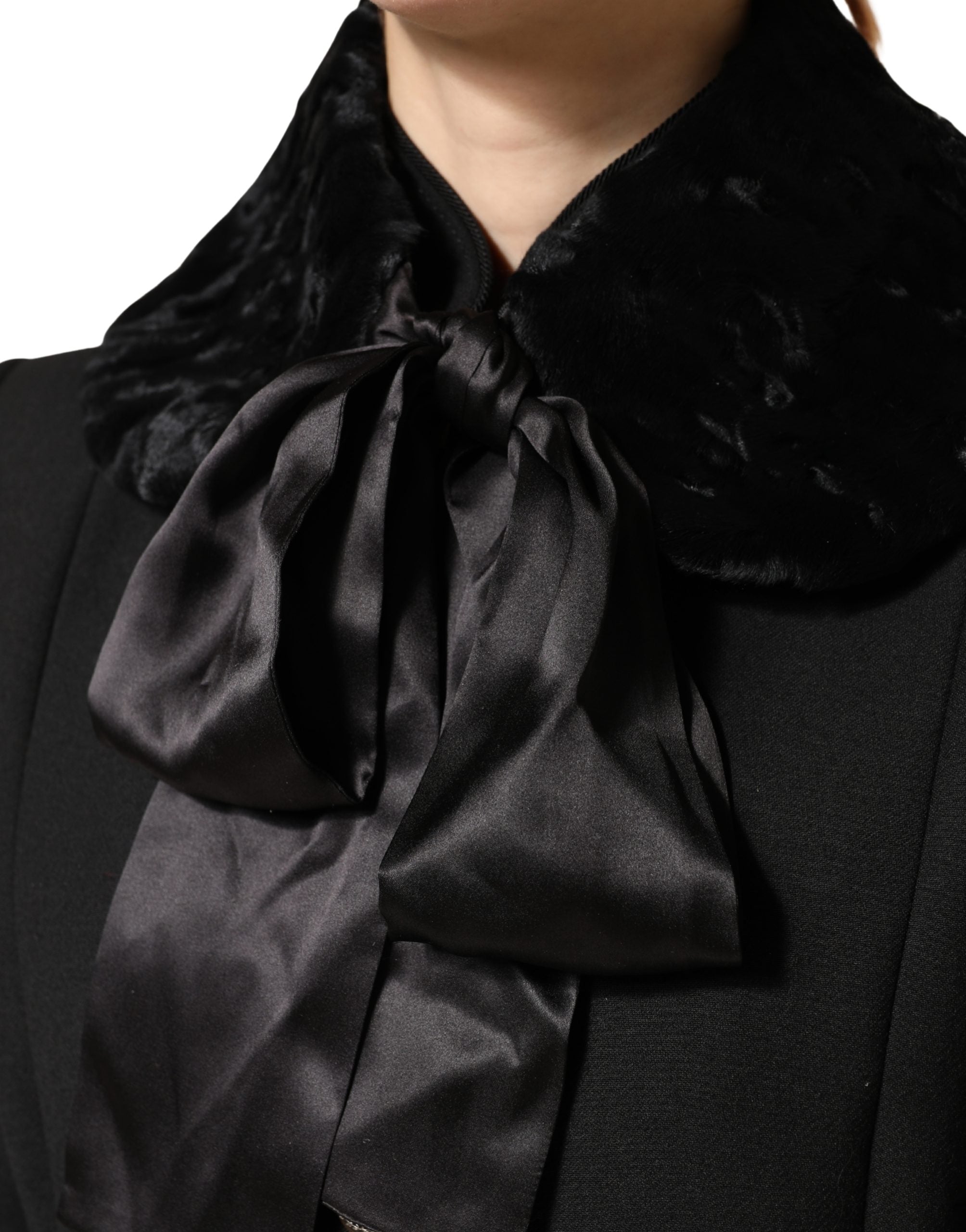 Dolce & Gabbana Black Lamb Fur Women Neck Warmer Winter Scarf Dolce & Gabbana