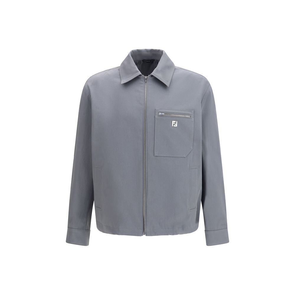 Fendi Gray Cotton Shell Jacket Fendi