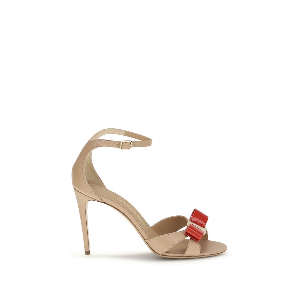 Ferragamo Beige Calf Leather Bos Taurus Stiletto Heel Sandals Ferragamo