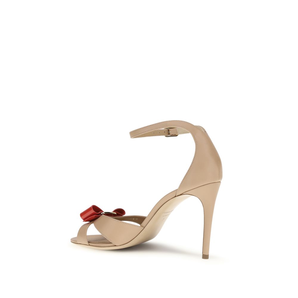Ferragamo Beige Calf Leather Bos Taurus Stiletto Heel Sandals Ferragamo