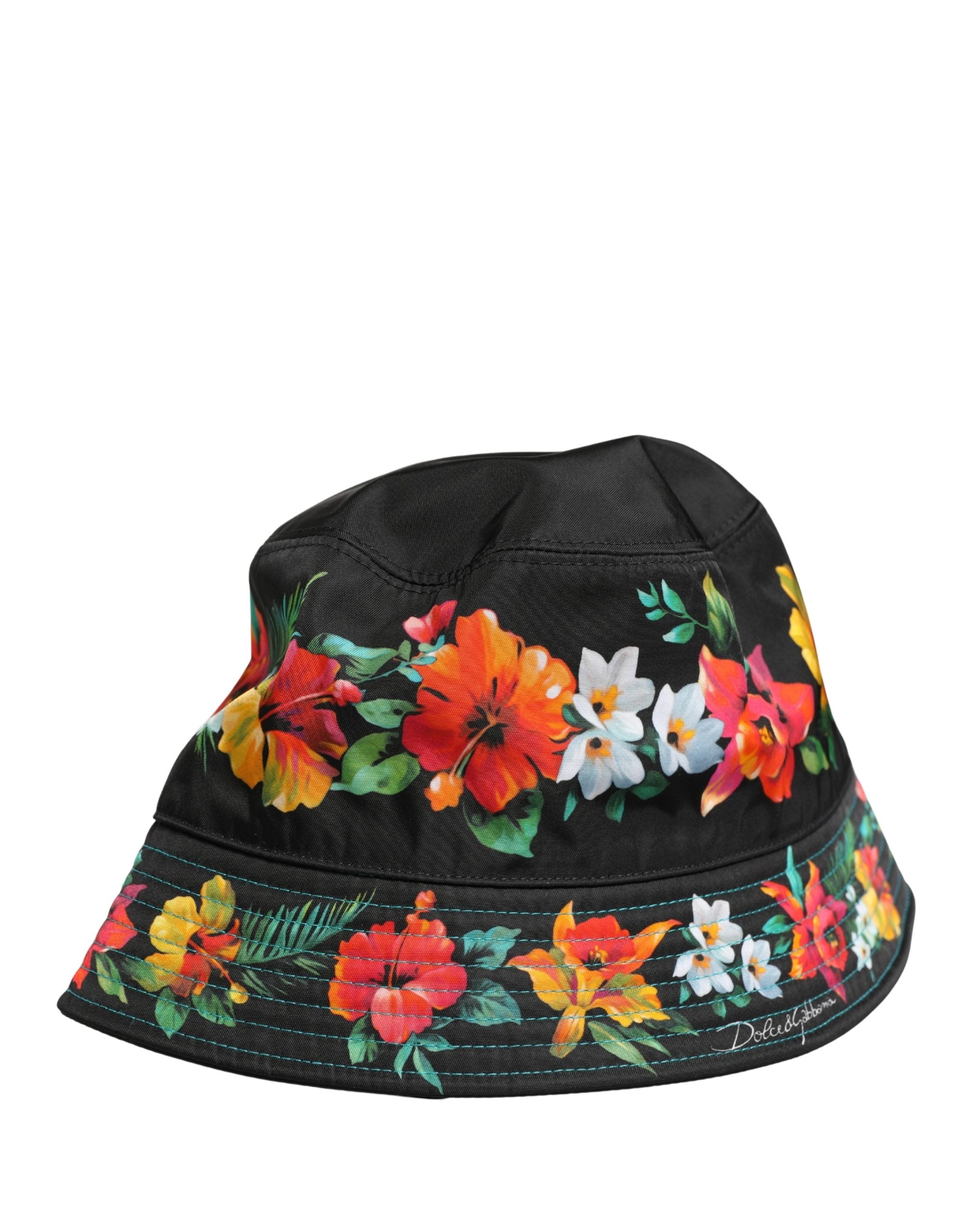 Dolce & Gabbana Men Black Floral Print Nylon Fisherman Cap Hat Dolce & Gabbana