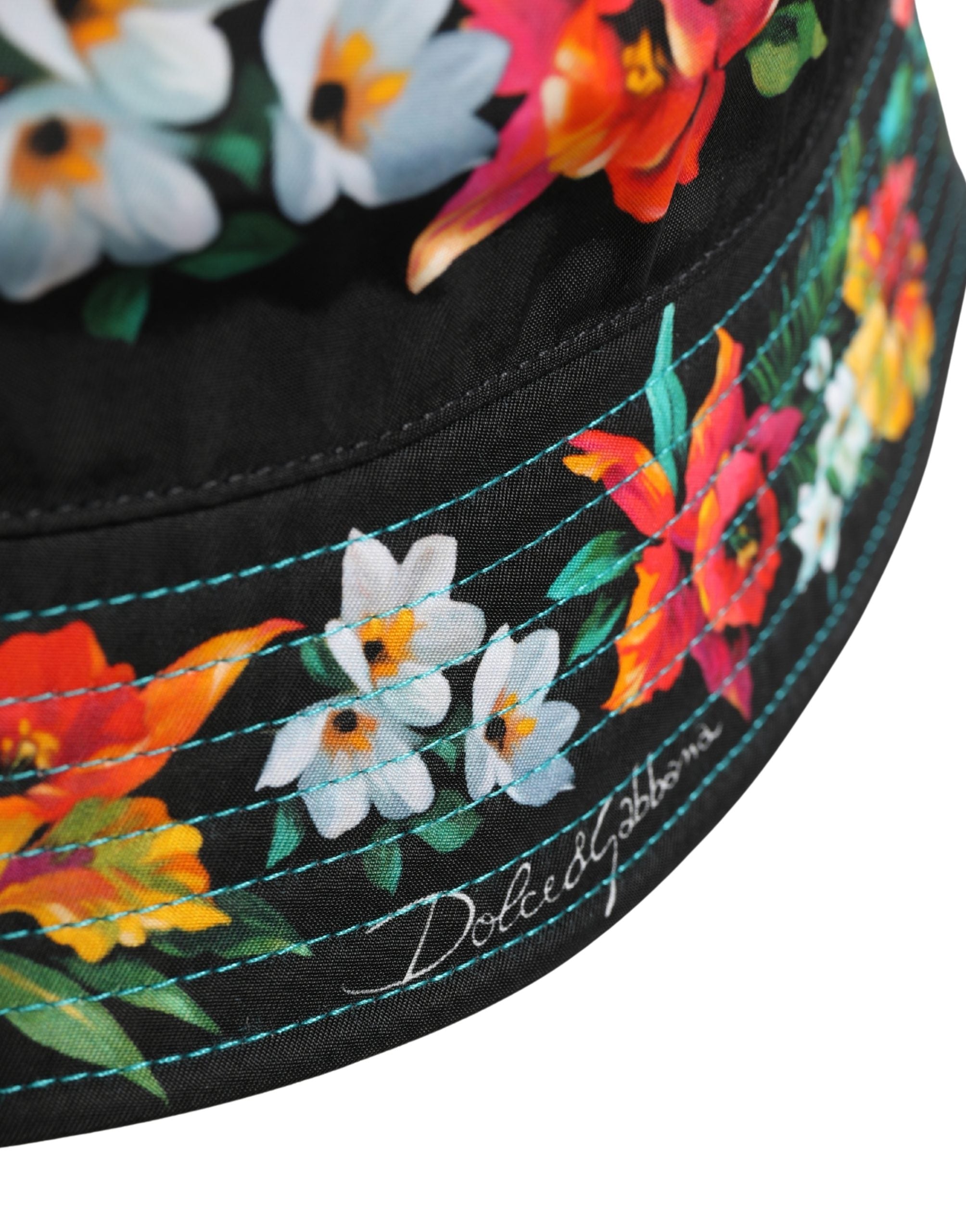 Dolce & Gabbana Men Black Floral Print Nylon Fisherman Cap Hat Dolce & Gabbana