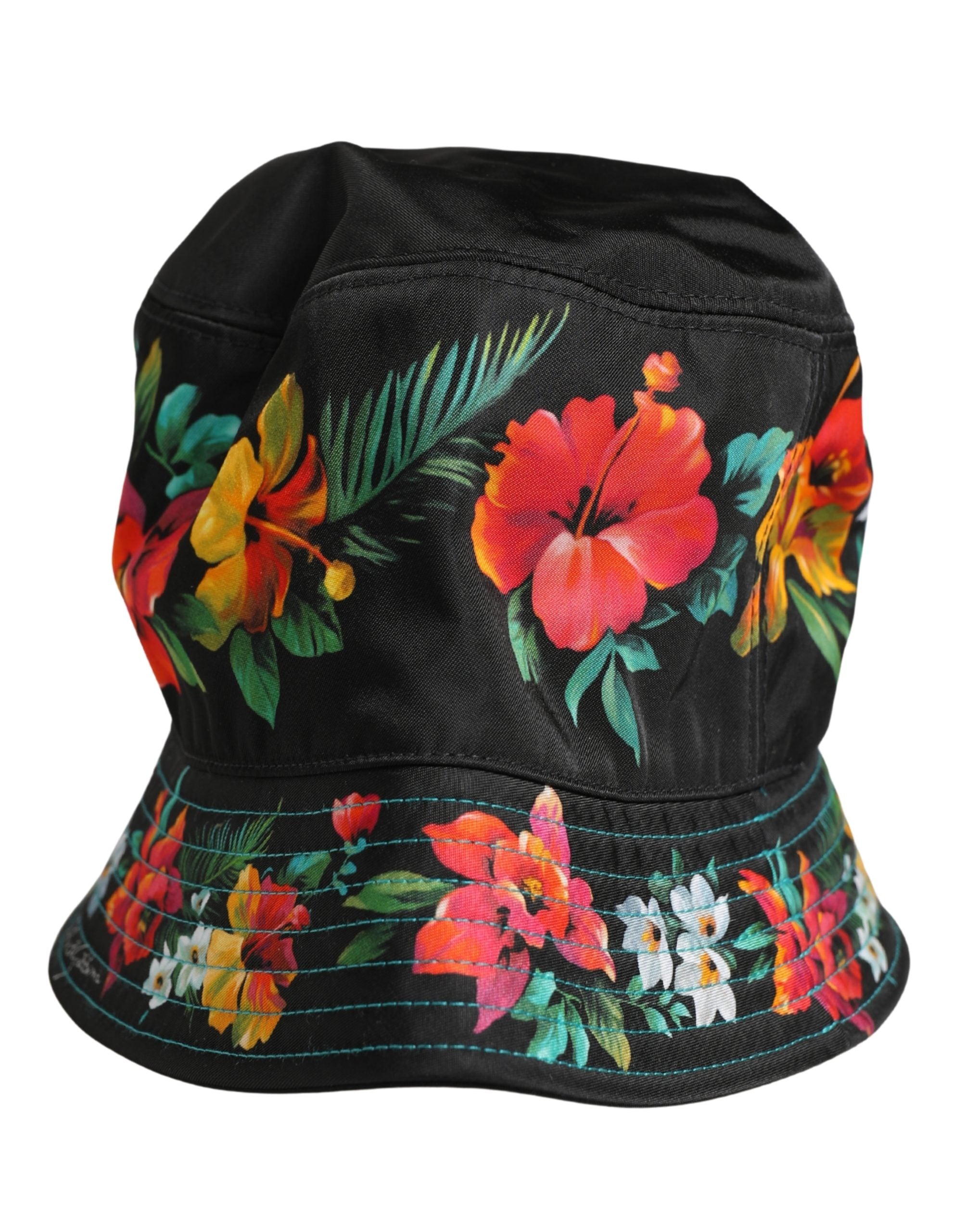 Dolce & Gabbana Men Black Floral Print Nylon Fisherman Cap Hat Dolce & Gabbana