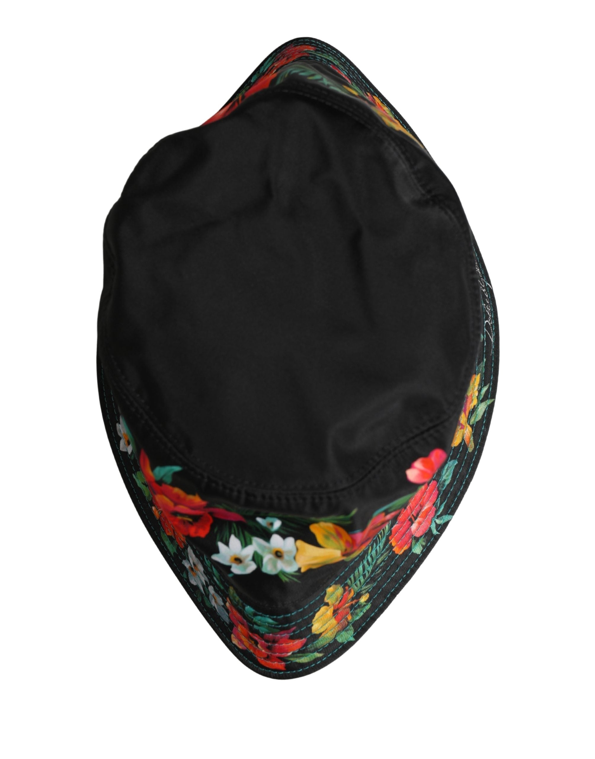 Dolce & Gabbana Men Black Floral Print Nylon Fisherman Cap Hat Dolce & Gabbana