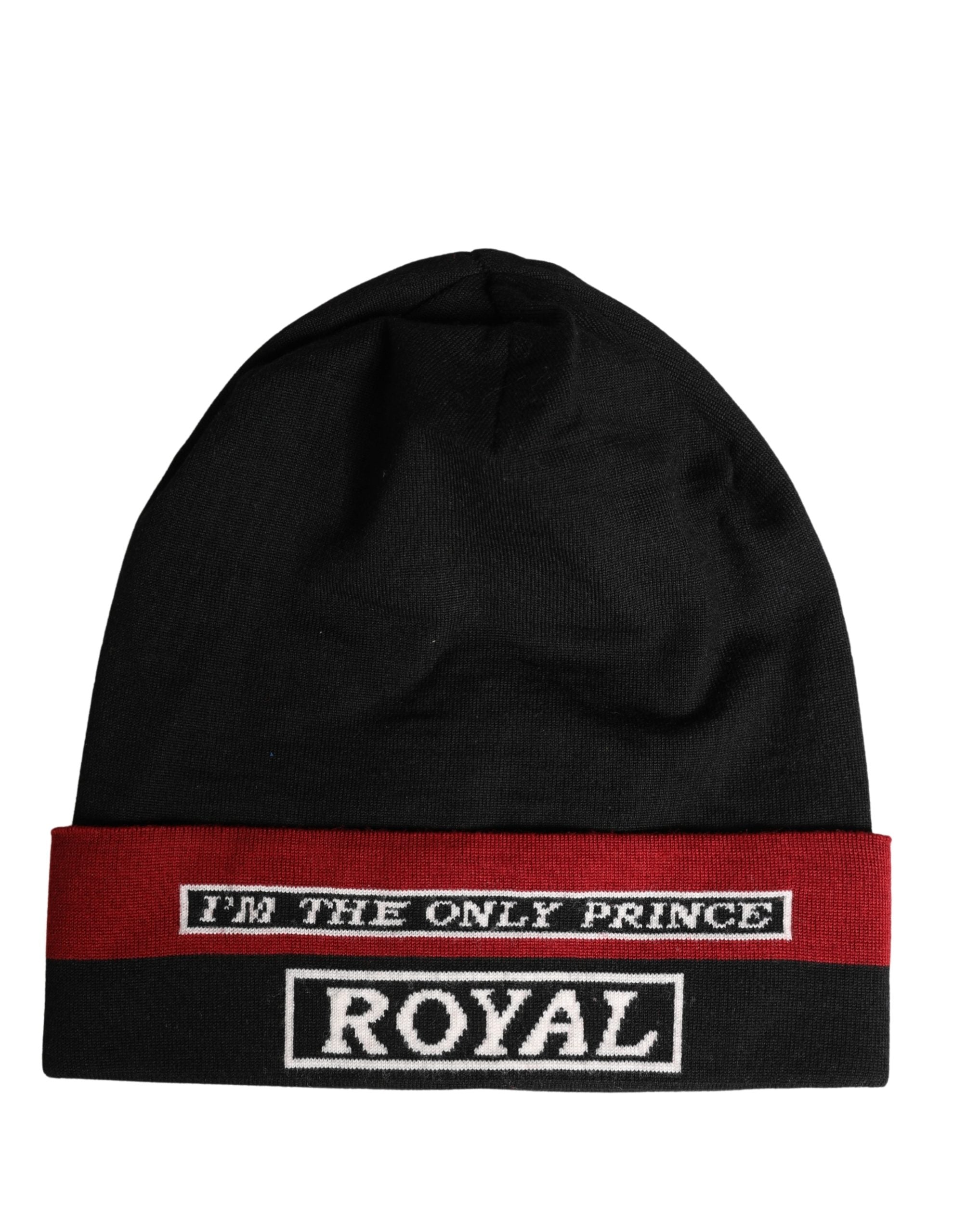 Dolce & Gabbana Black Cuffed "I'M THE ONLY PRINCE ROYAL" Beanie Hat Dolce & Gabbana