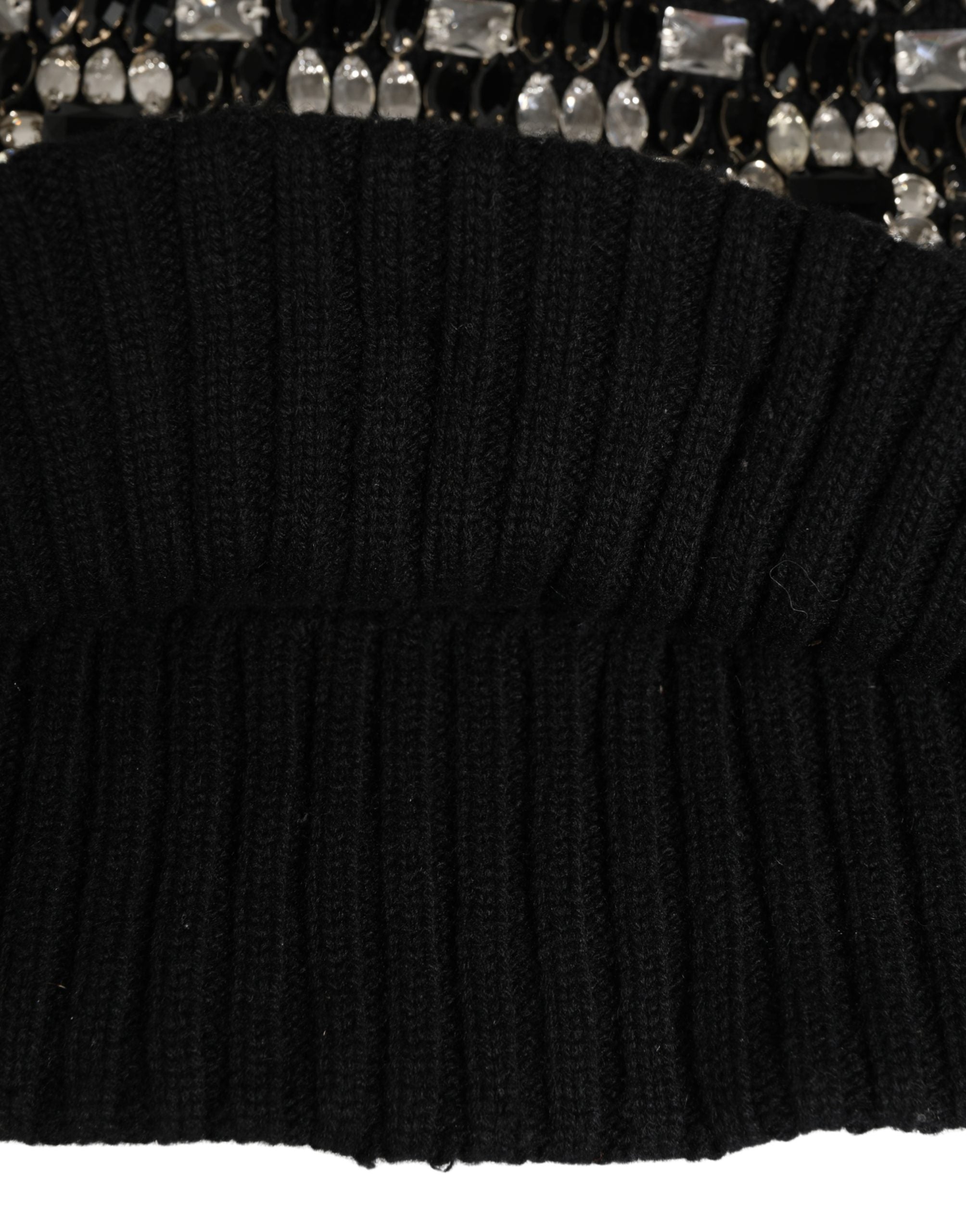 Dolce & Gabbana Black Wool Crystal Embellished Balaclava Hat Dolce & Gabbana