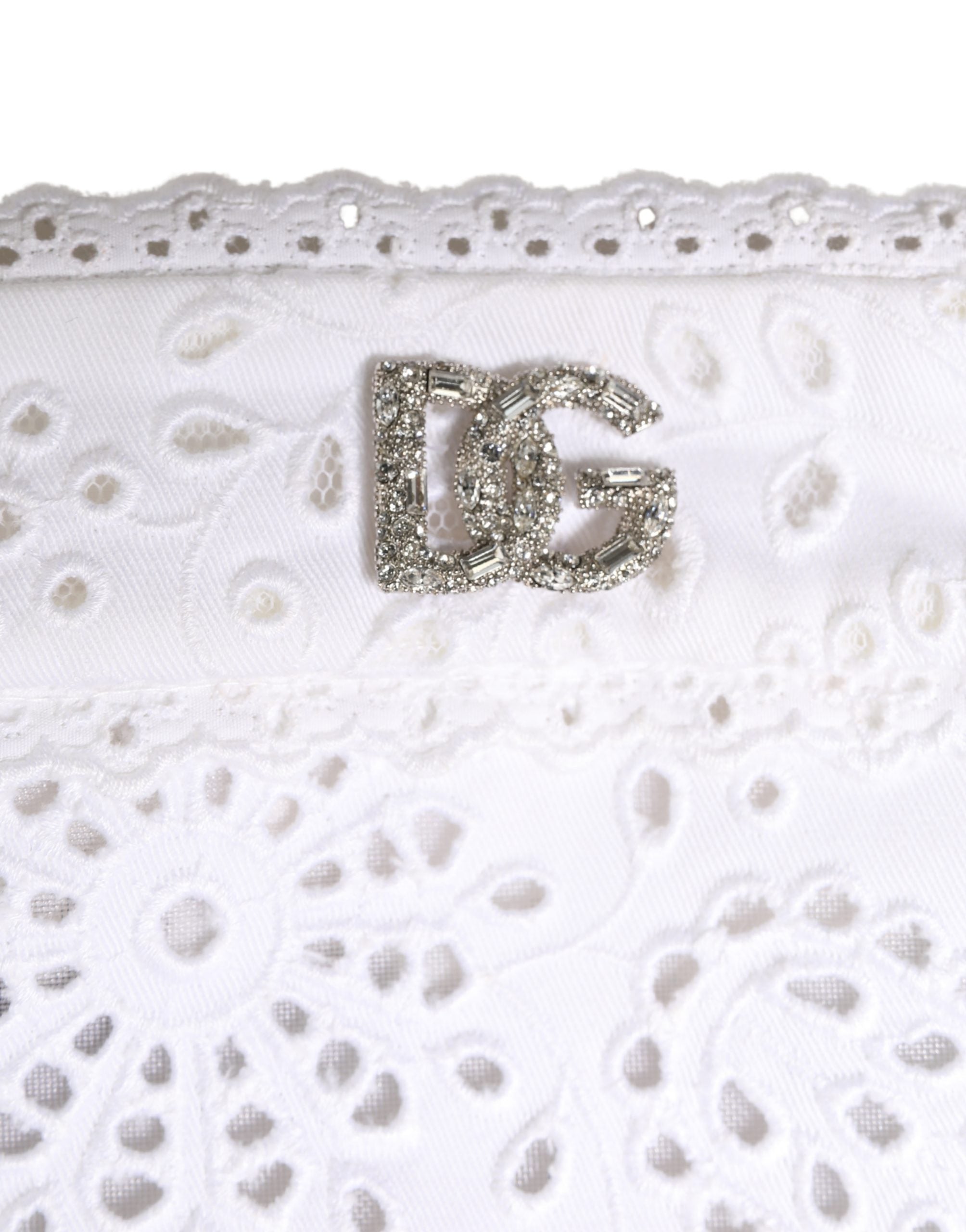 Dolce & Gabbana White Cotton Embroidered DG Crystal Headwear Hat Dolce & Gabbana