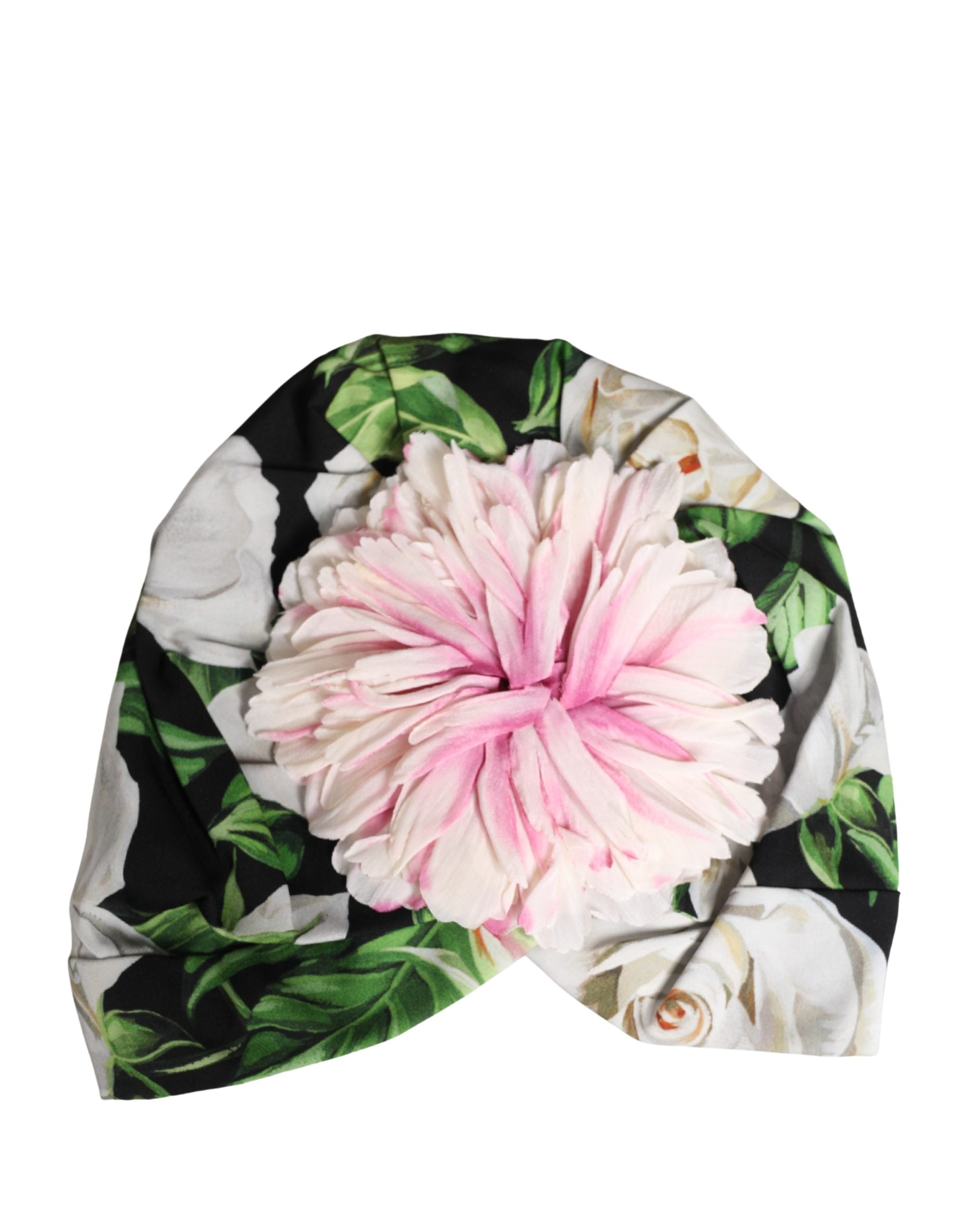 Dolce & Gabbana Black Floral Motif Turban Headwear Women Hat Dolce & Gabbana
