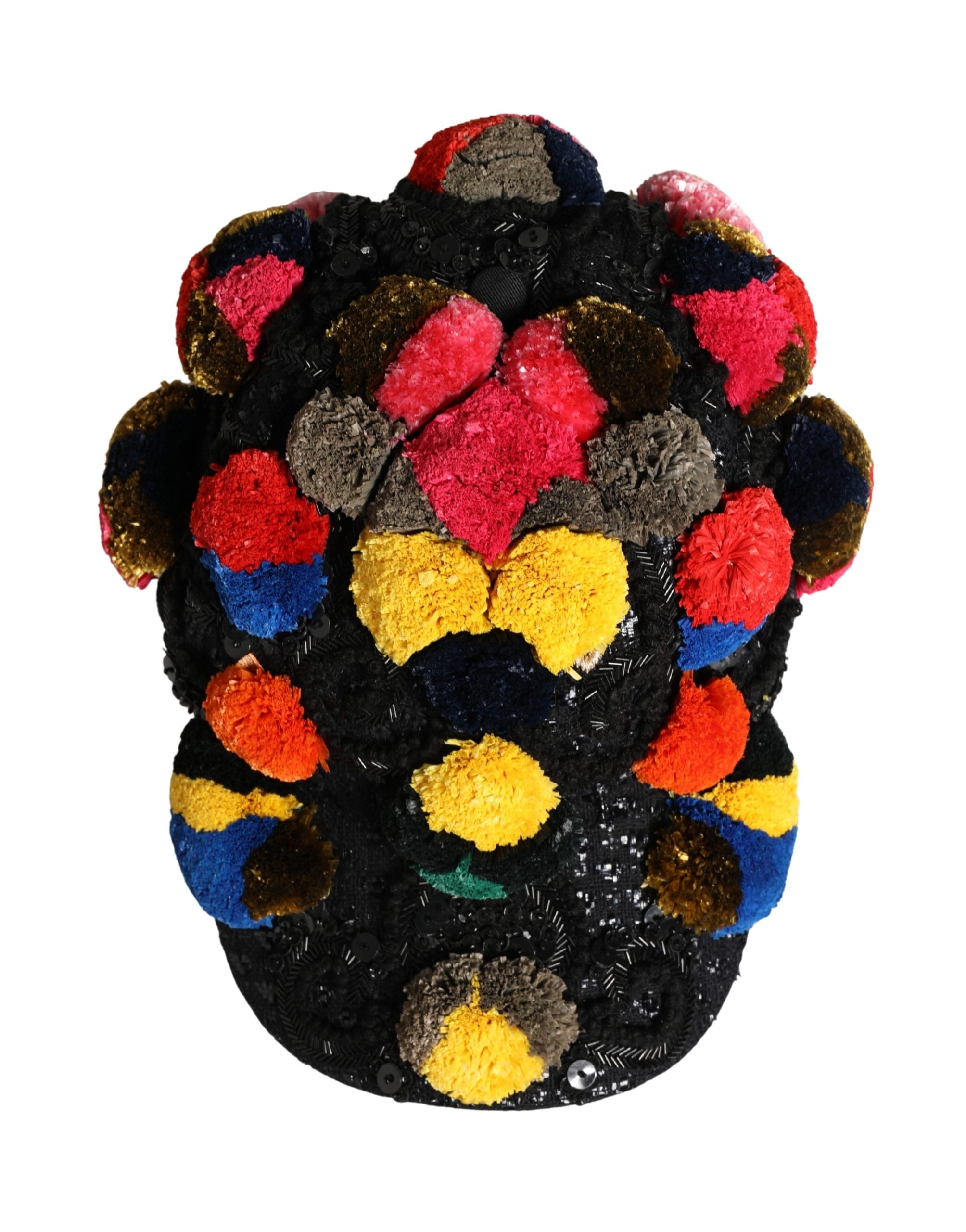 Dolce & Gabbana Multicolor Pom Poms Sequin Embellishment Hat Dolce & Gabbana