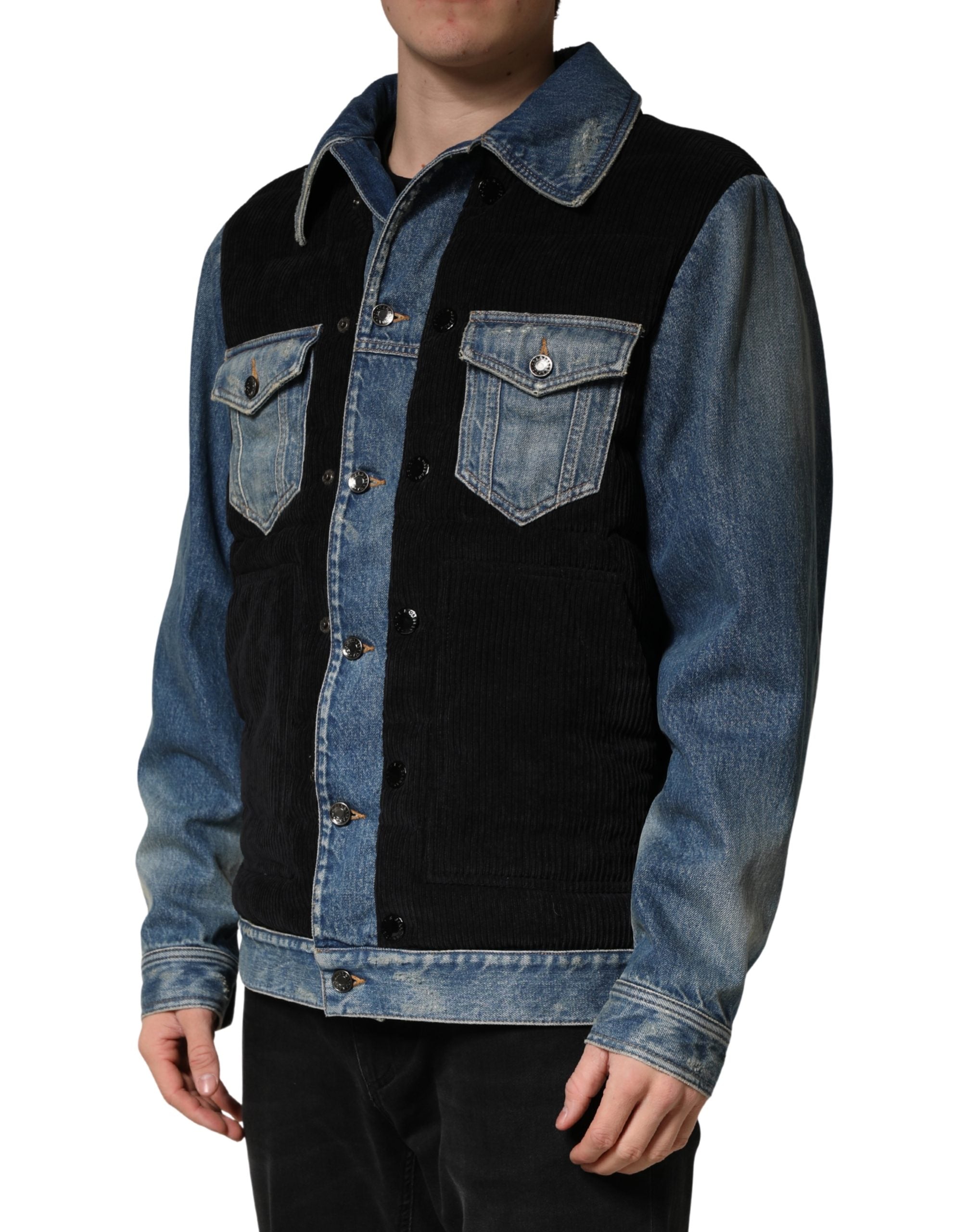 Dolce & Gabbana Black Blue Cotton Denim Blouson Men  Jacket Dolce & Gabbana