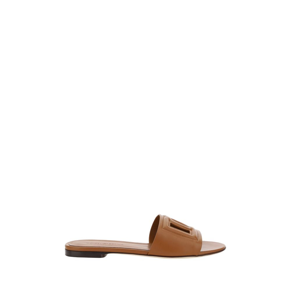 Dolce & Gabbana Brown Calf Leather Bos Taurus Flat Sandals Dolce & Gabbana