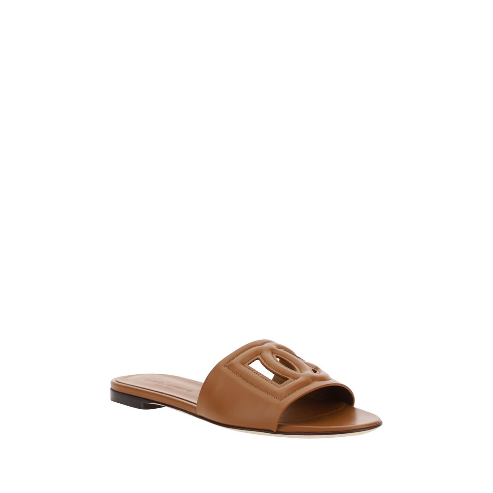 Dolce & Gabbana Brown Calf Leather Bos Taurus Flat Sandals Dolce & Gabbana