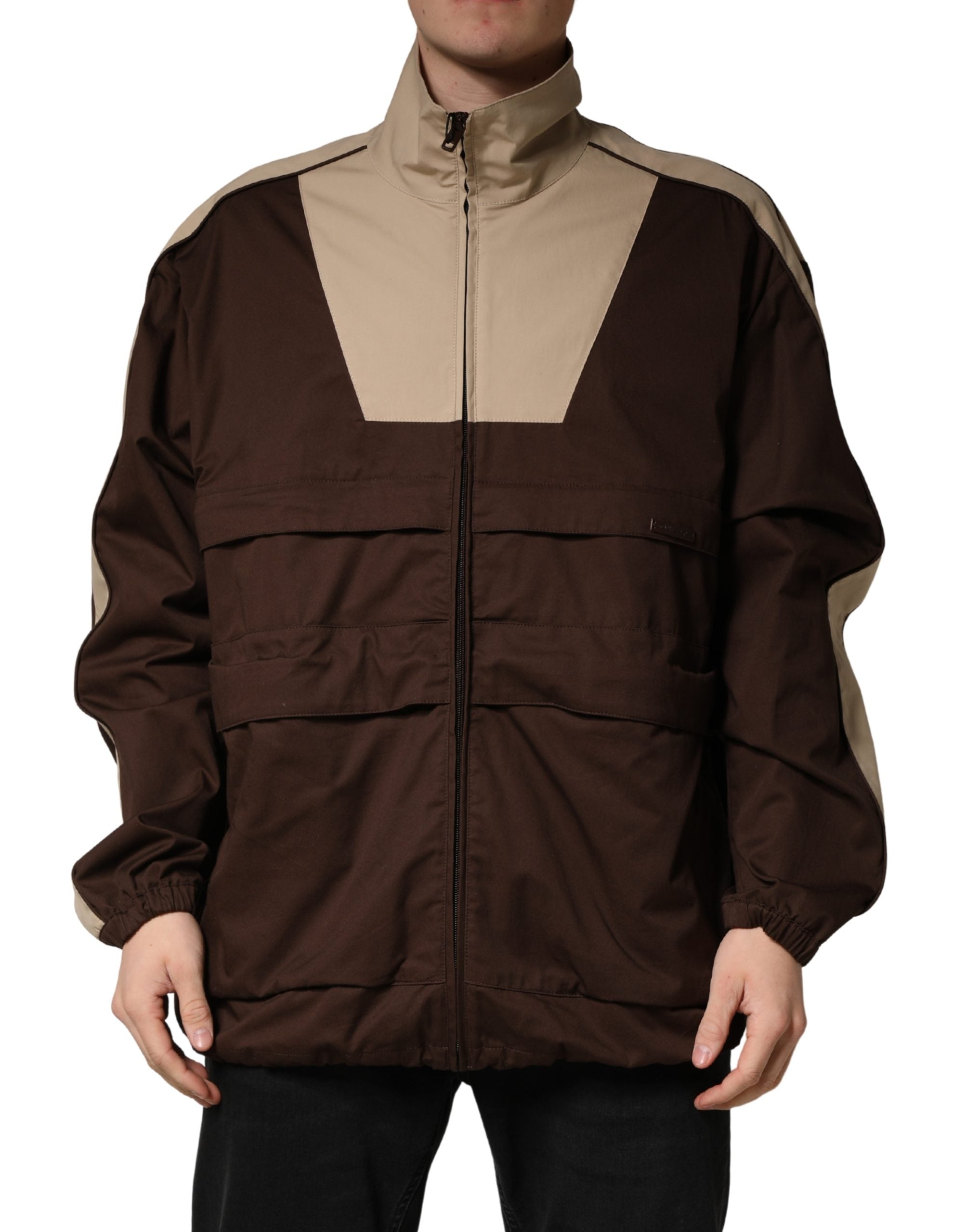 Dolce & Gabbana Brown Beige Cotton Zip Windbreaker Jacket Dolce & Gabbana