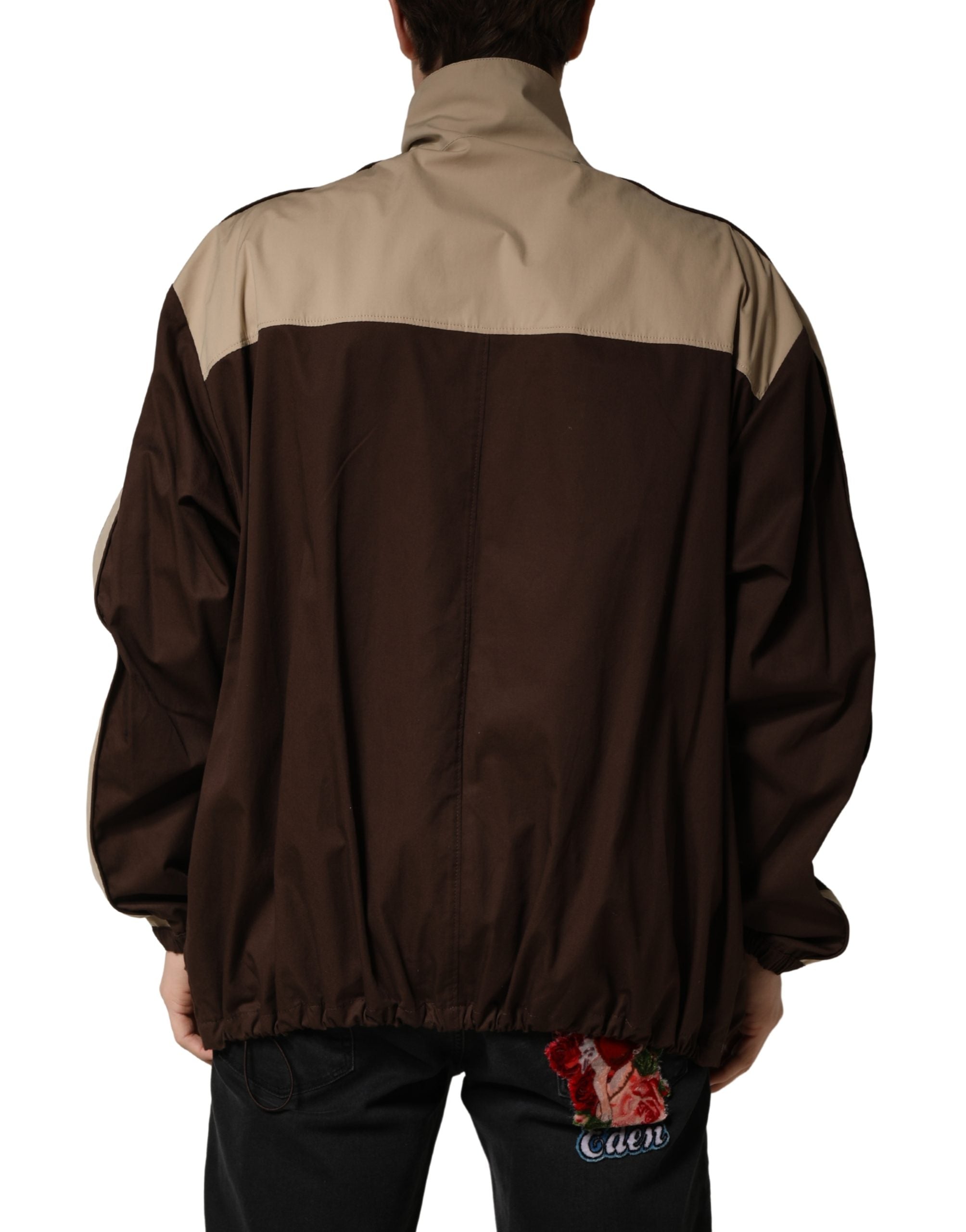 Dolce & Gabbana Brown Beige Cotton Zip Windbreaker Jacket Dolce & Gabbana