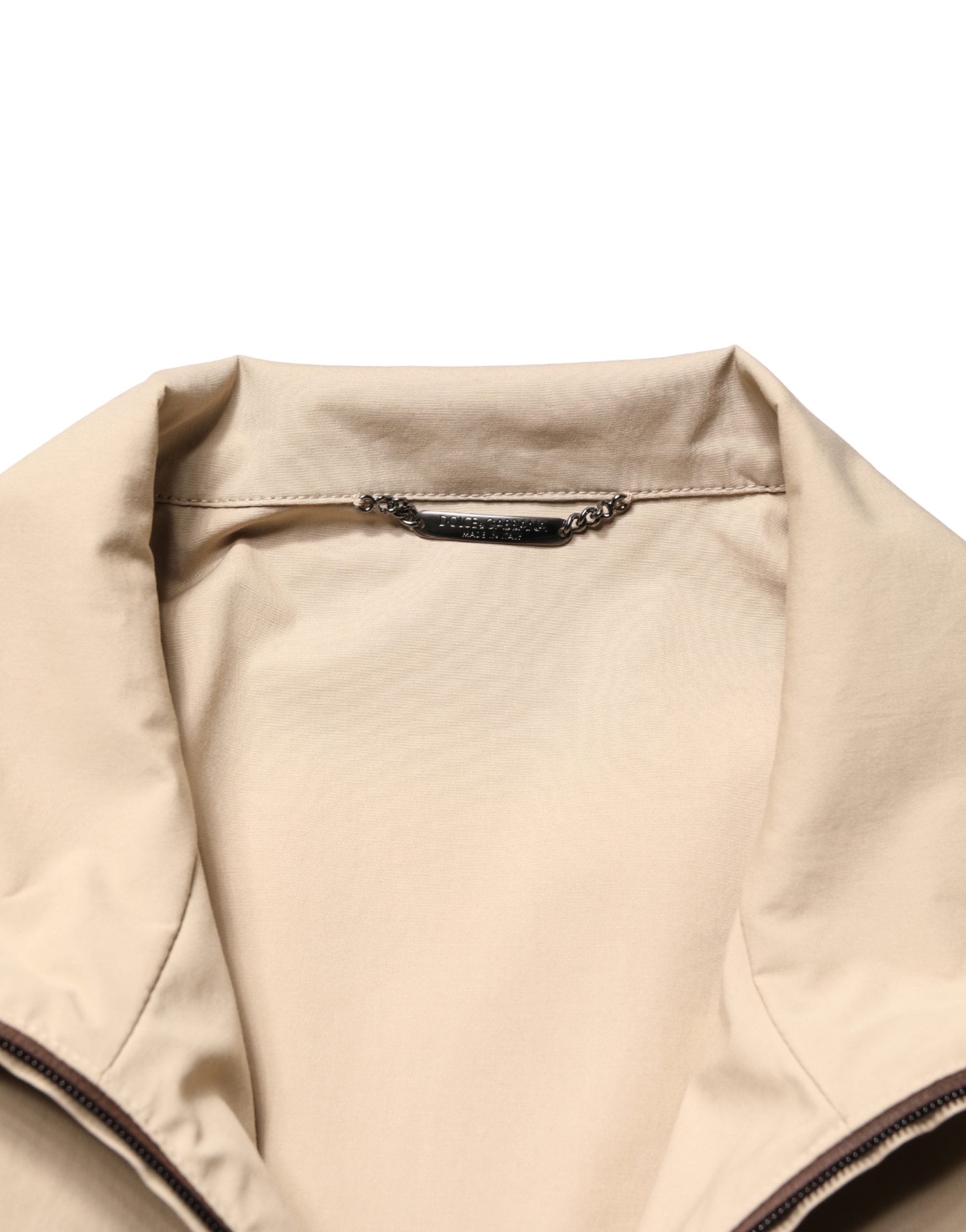 Dolce & Gabbana Brown Beige Cotton Zip Windbreaker Jacket Dolce & Gabbana