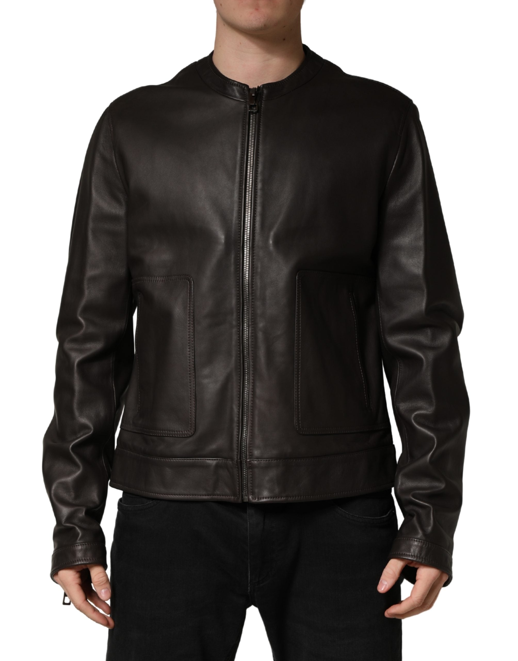 Dolce & Gabbana Black LambskinLeather Full Zip Biker Jacket Dolce & Gabbana